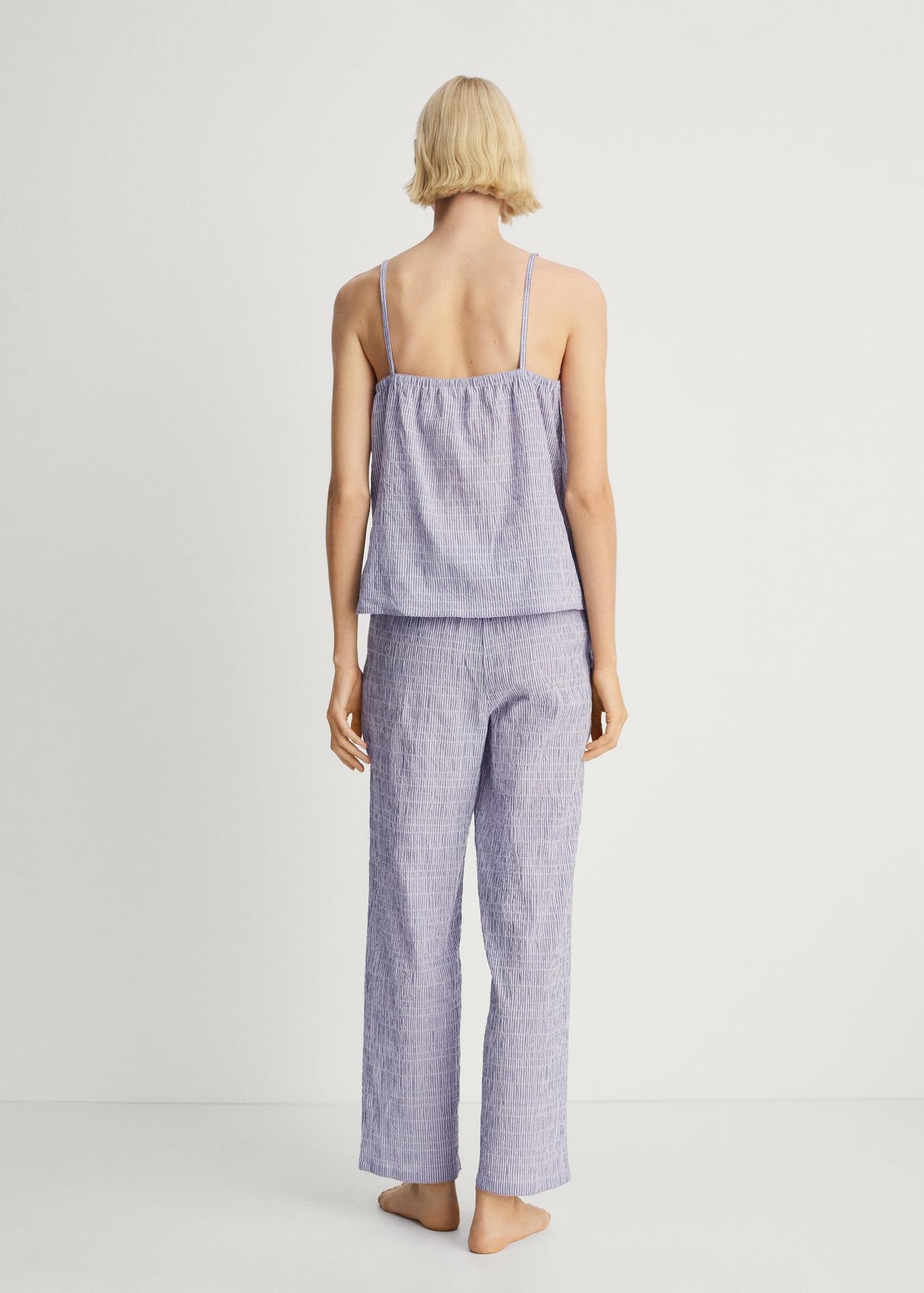 Cotton striped woven seersucker pants - Women | MANGO USA Product Image