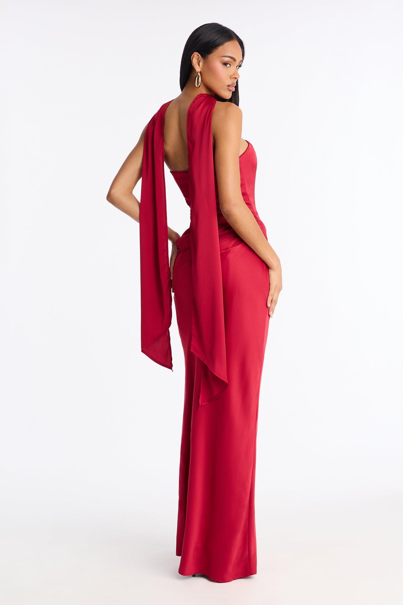 Lovestruck Look Satin Corset Maxi And Scarf Dress - Wine Female Product Image