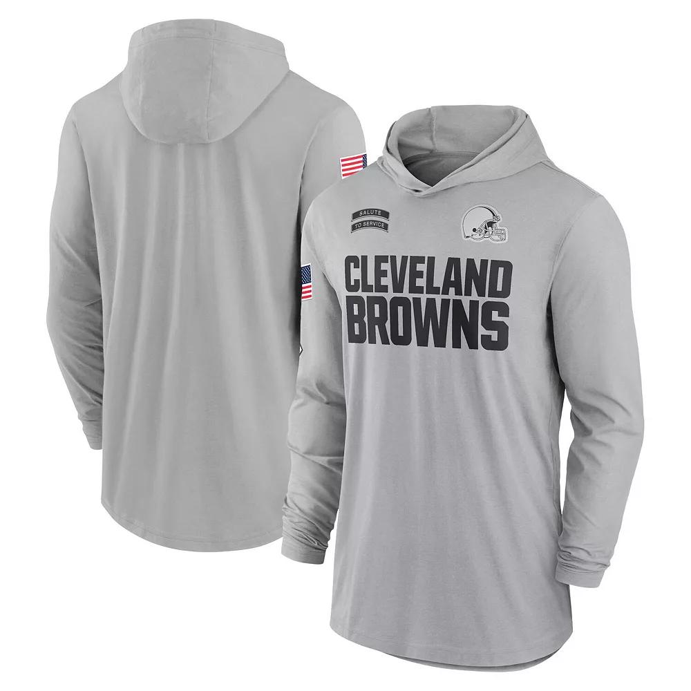 Men's Nike Gray Cleveland Browns 2024 Salute to Service Lightweight Performance Long Sleeve Hooded T-Shirt, Size: Large, Grey Product Image