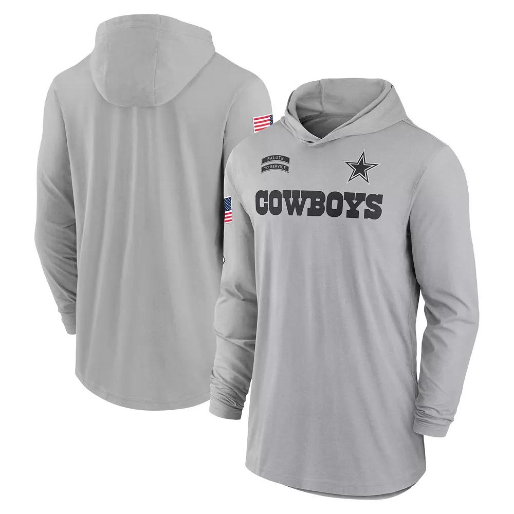 Men's Nike Gray Dallas Cowboys 2024 Salute to Service Lightweight Performance Long Sleeve Hooded T-Shirt,  Product Image