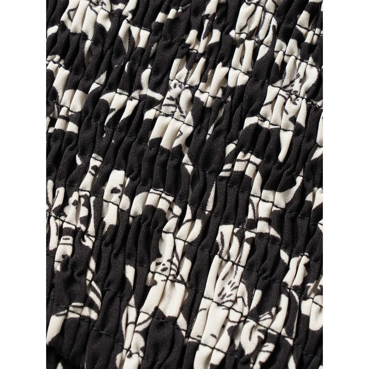 Plus Size One Shoulder Neck Floral Shirred Slit Hem Dress BlackFlower Women Elegant Slit One-shoulder neck Short sleeve Curvy Midi Dress BloomChic 12/L Product Image