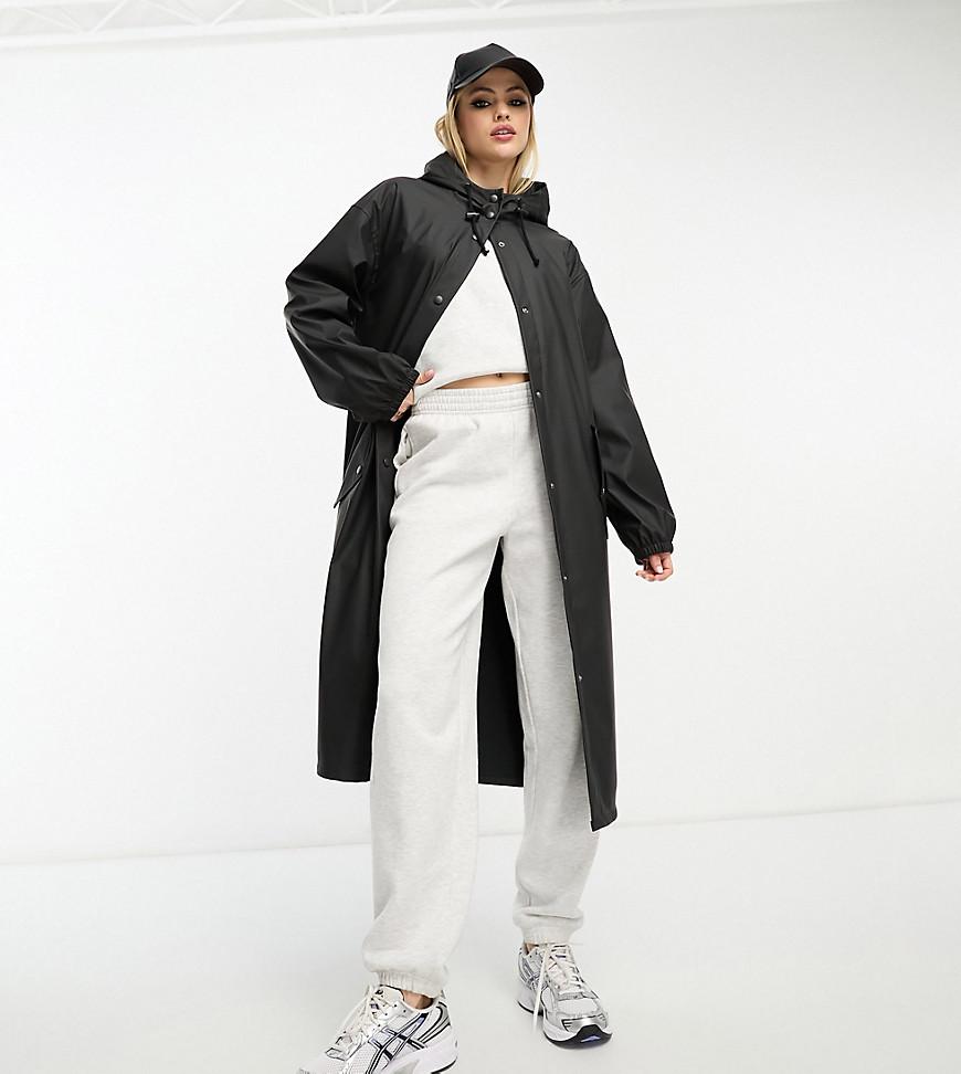 ASOS DESIGN Tall rubberized rain parka coat in black Product Image