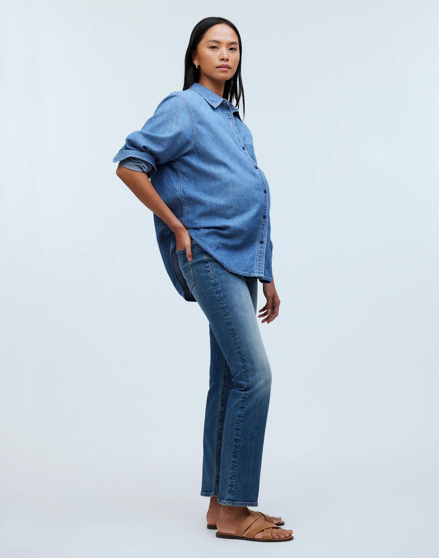 Maternity Over-the-Belly Kick Out Crop Jeans in Oneida Wash Product Image