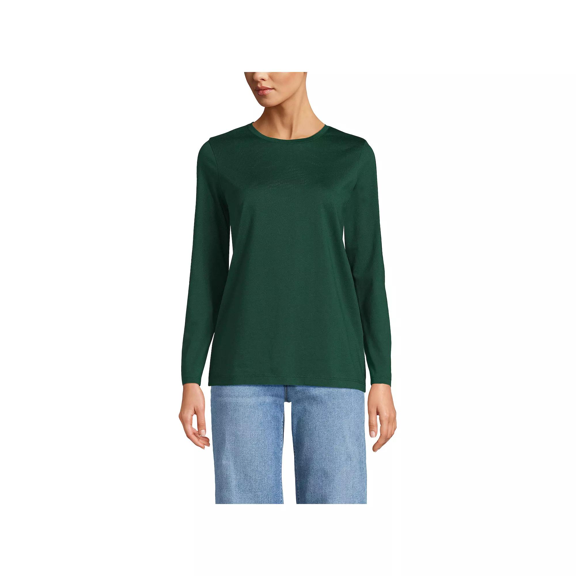 Petite Lands' End Relaxed-Fit Supima Long Sleeve Cotton Crewneck Tee, Women's,  Product Image