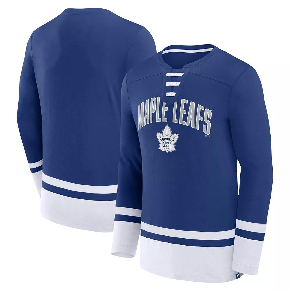 Men's Fanatics Branded Blue Toronto Maple Leafs Back Pass Lace-Up Long Sleeve T-Shirt, Size: XL, Mpl Blue Product Image