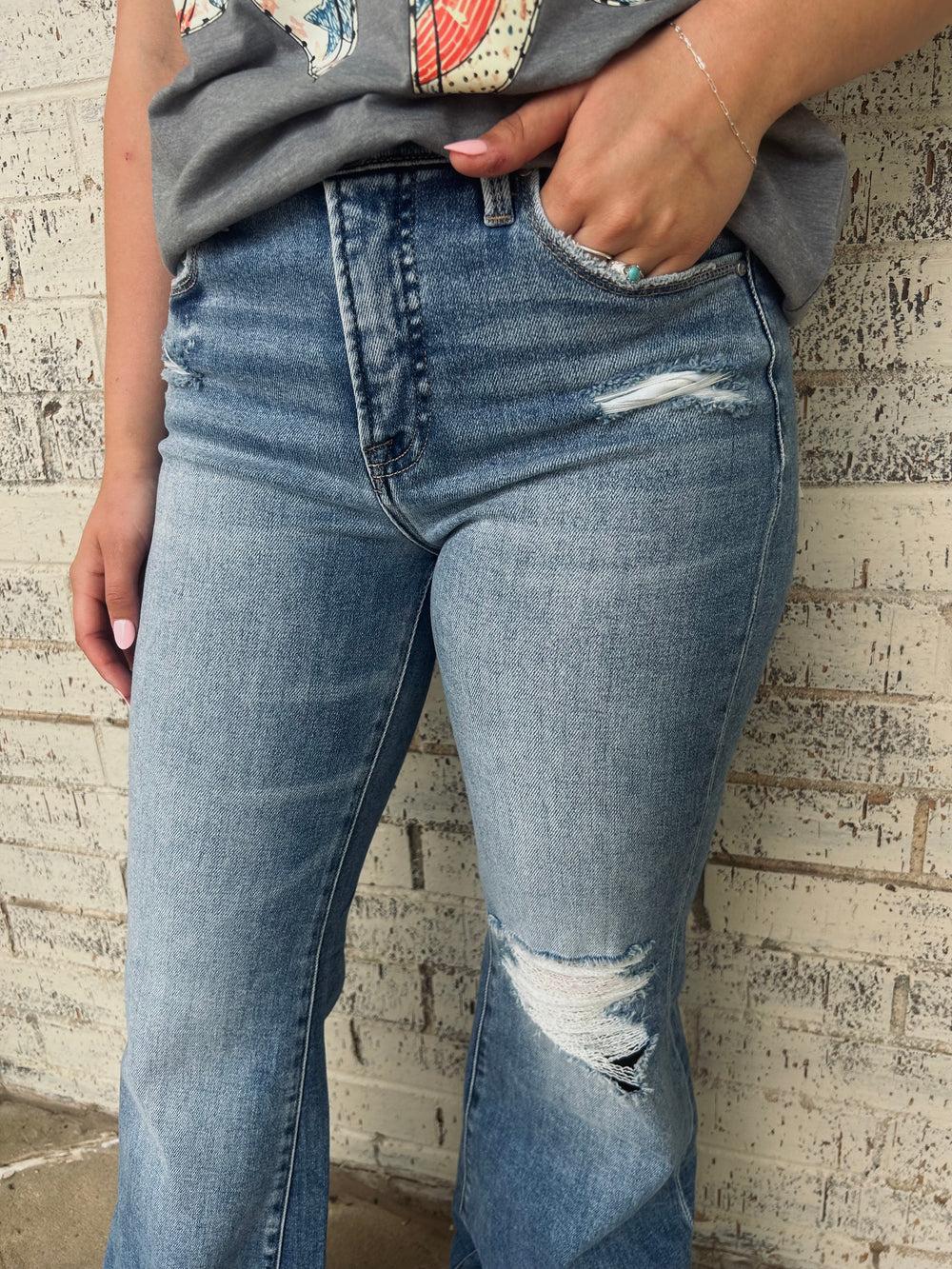 Risen Tummy Control Mid Rise Flare Jeans Product Image