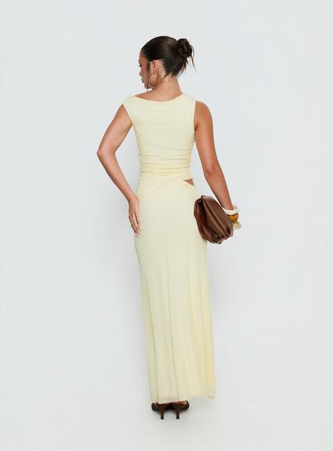 Krystyna Off Shoulder Ruched Mesh Maxi Dress Butter Product Image