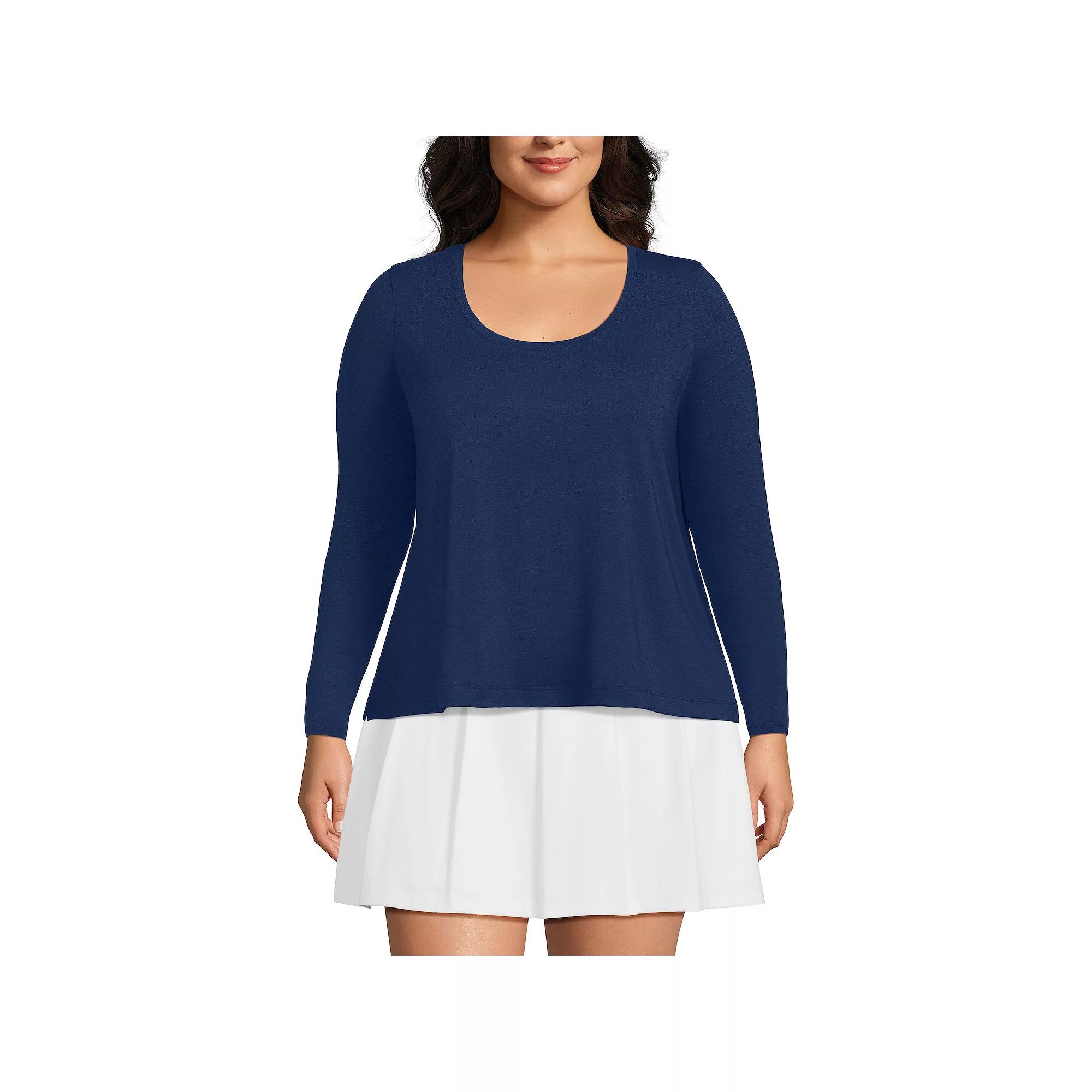 Plus Size Lands' End Power Performance Long Sleeve Scoopneck T-Shirt, Women's, Size: 1XL, Deep  Blue Product Image