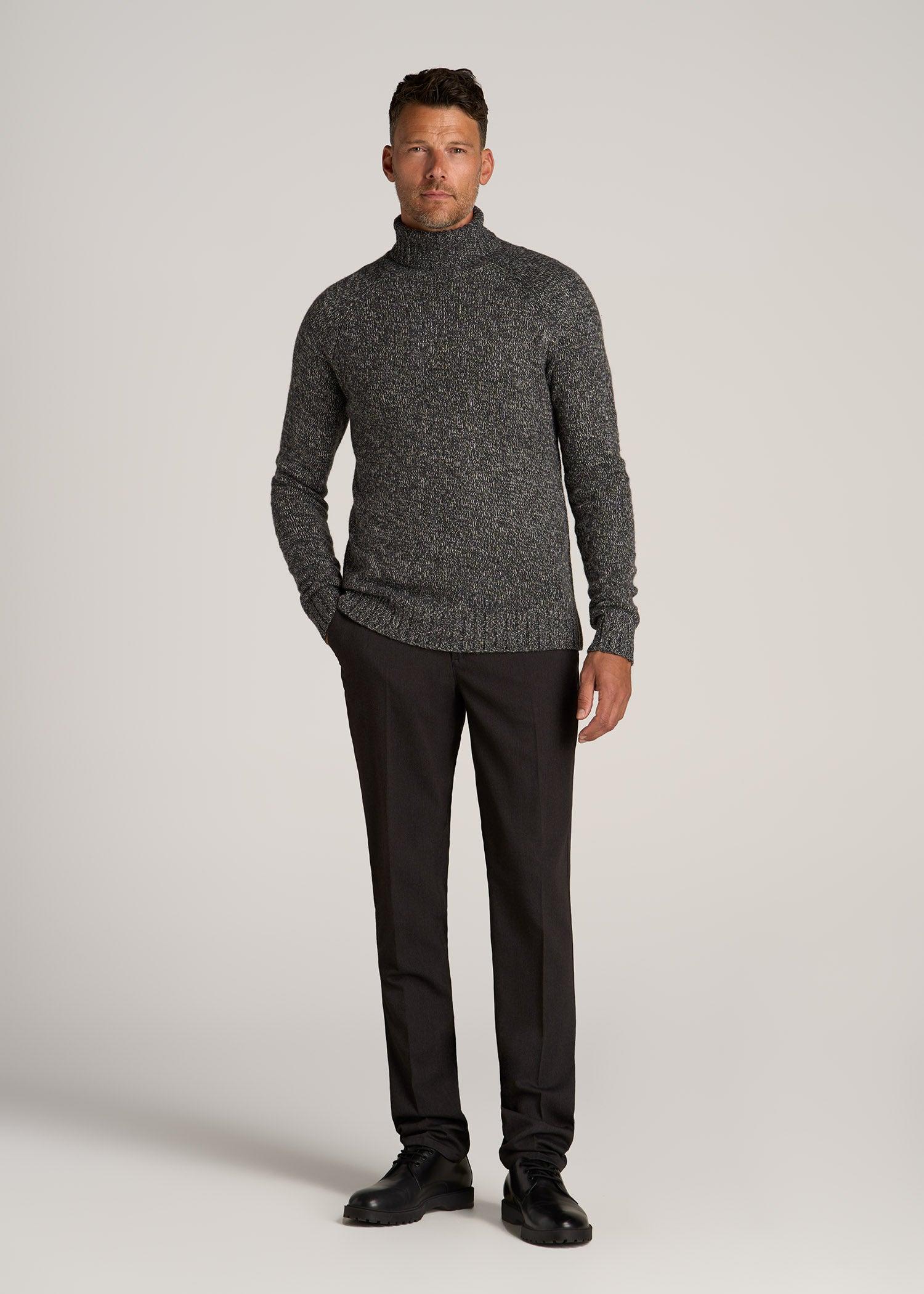 Wool Blend Marled Men's Tall Turtleneck in Charcoal Multi Product Image