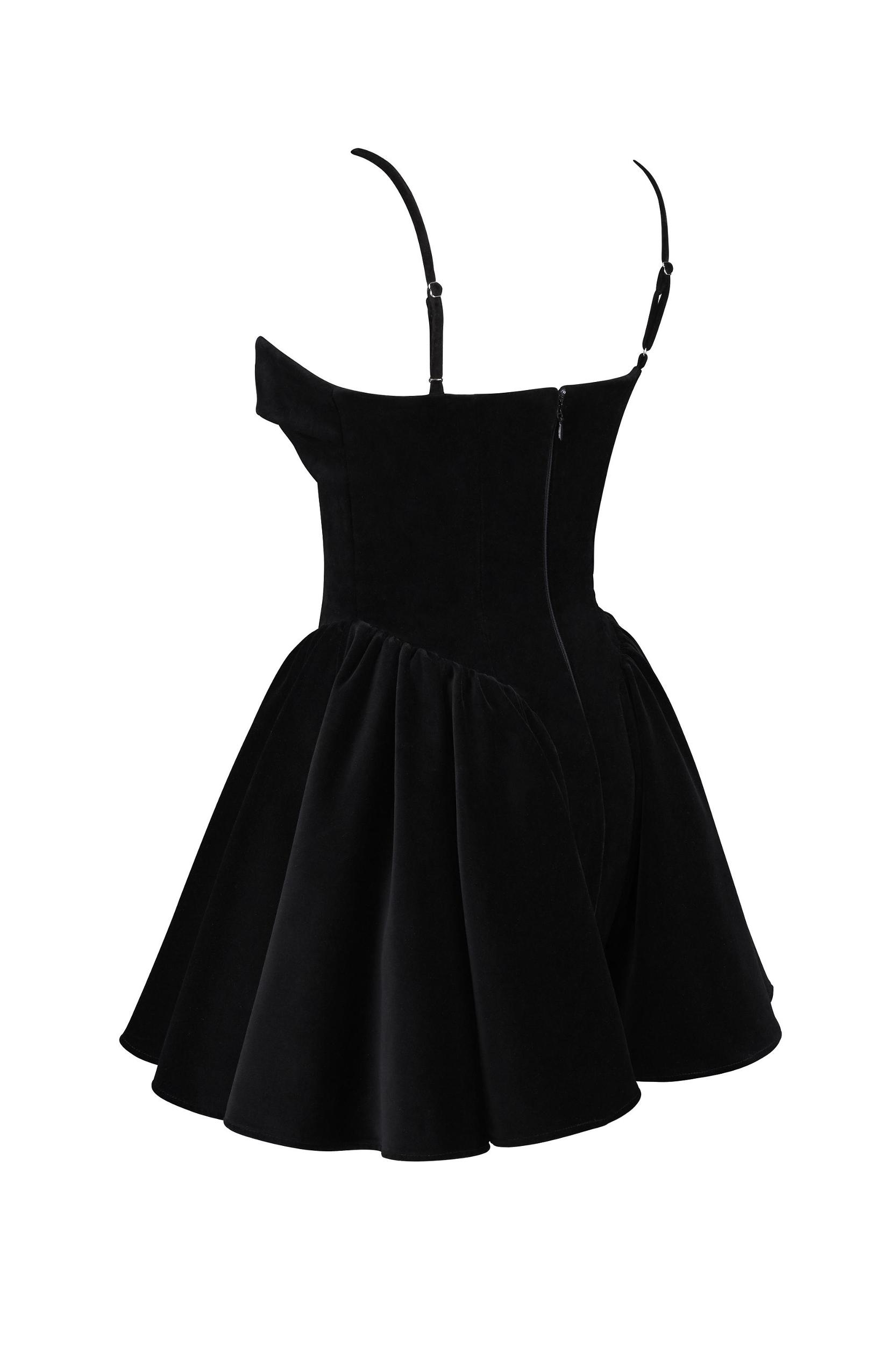 Selina  black velvet tulle mini dress Product Image