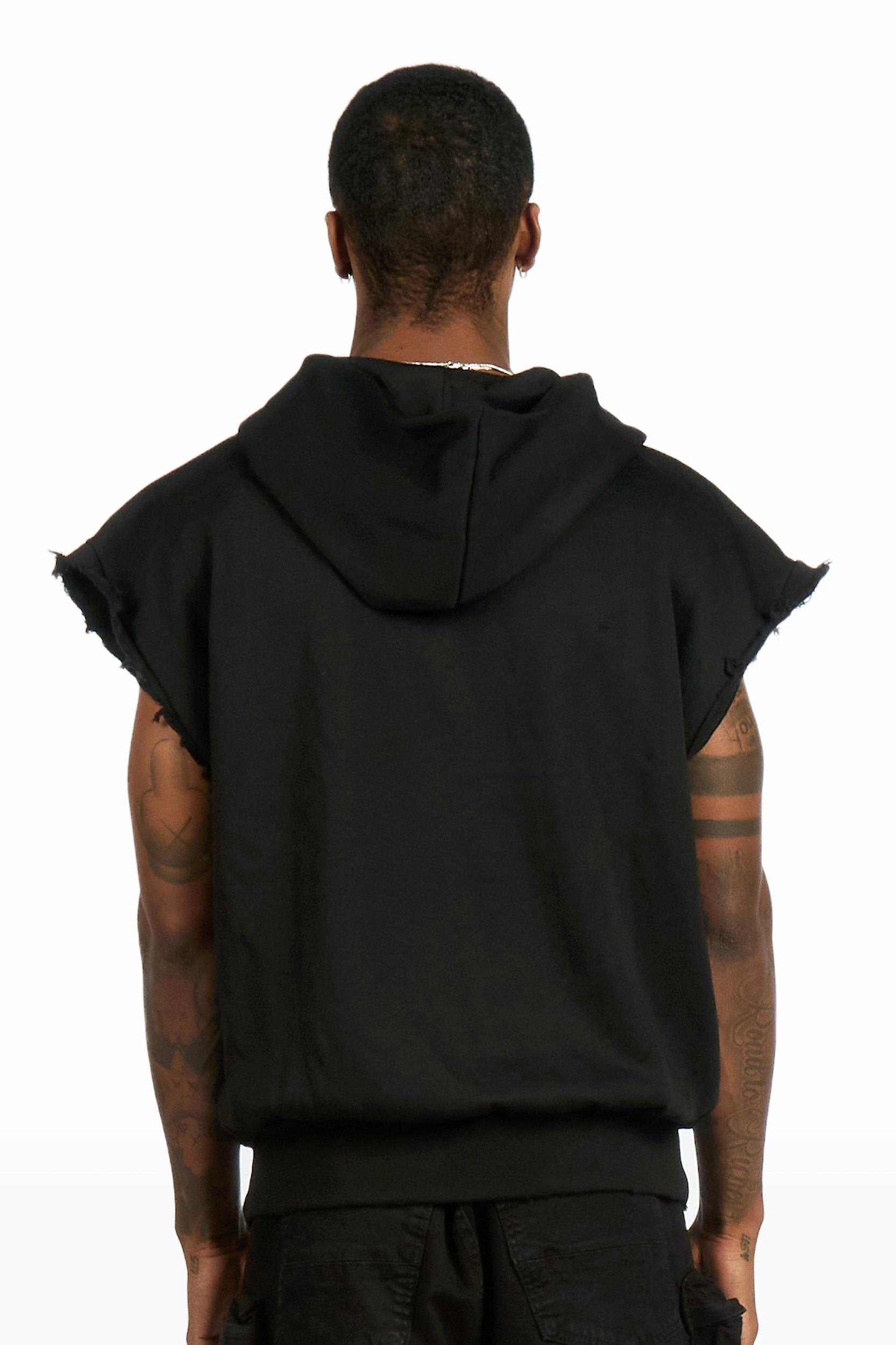 Stori Black/White Cut Sleeve Hoodie Male Product Image