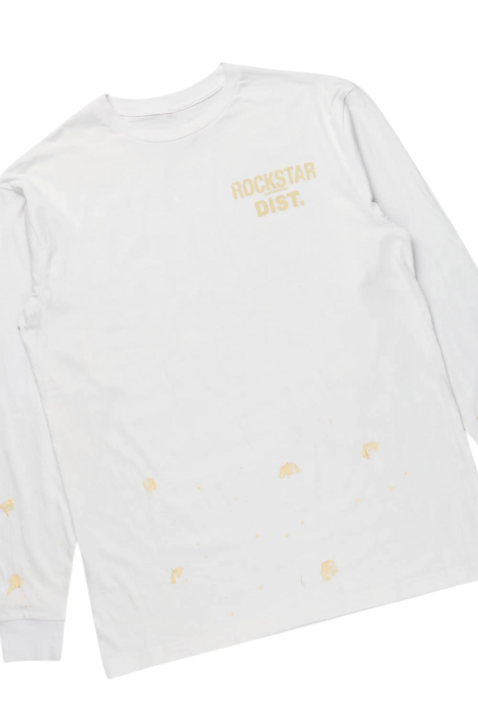 Raffer White/Beige Long Sleeve T-Shirt/Baggy Pant Set Male Product Image