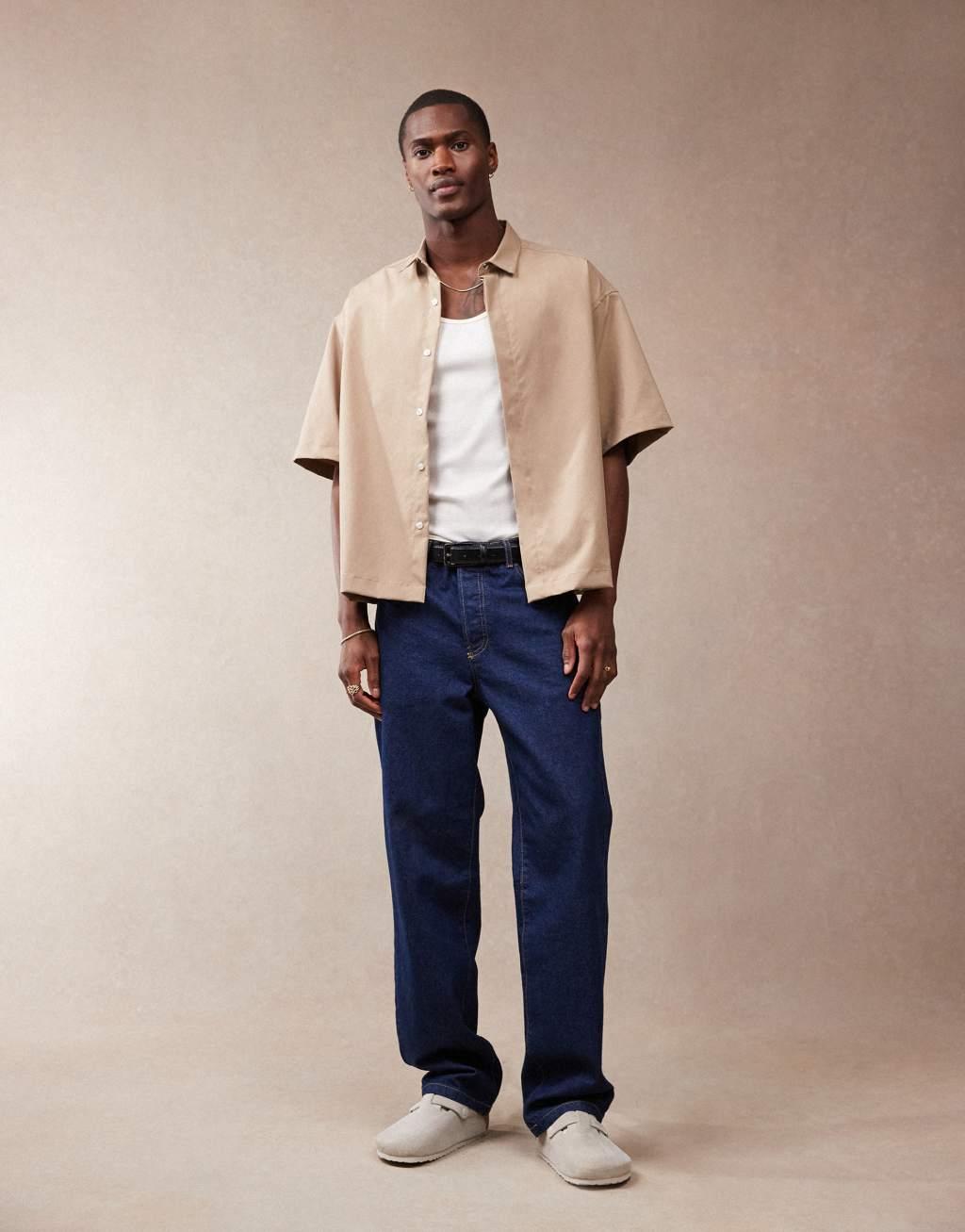 ASOS DESIGN boxy oversized shirt in beige Product Image