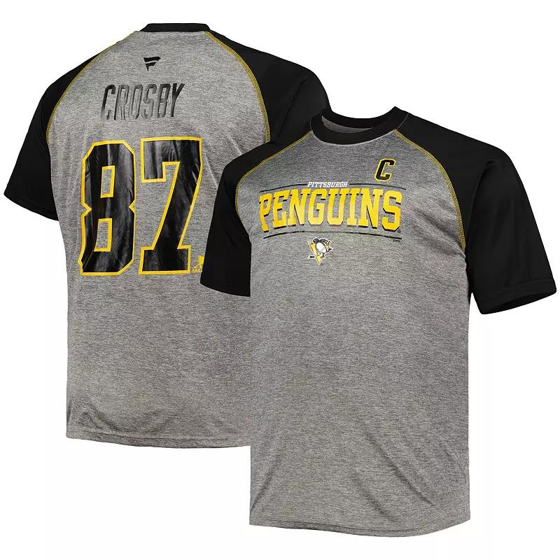 Men's Fanatics Branded Sidney Crosby Heather Gray/Black Pittsburgh Penguins Big & Tall Contrast Raglan Name & Number T-Shirt, Size: 4XB, Grey Product Image