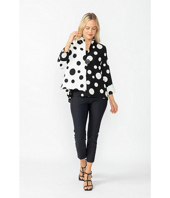 IC Collection Woven Dot Combo Print High Neck Bracelet Sleeve Jacket Product Image