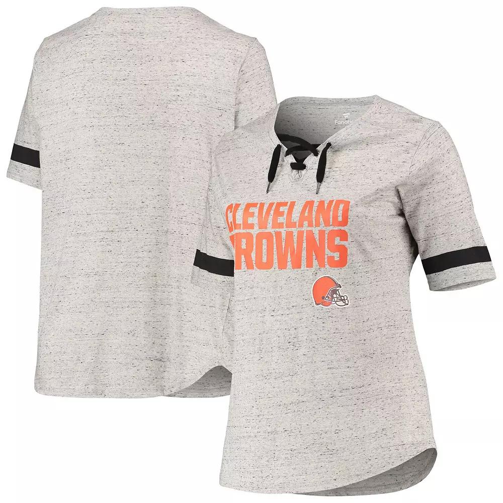 Women's Heathered Gray Cleveland Browns Plus Size Lace-Up V-Neck T-Shirt, Size: 1XL, Grey Product Image
