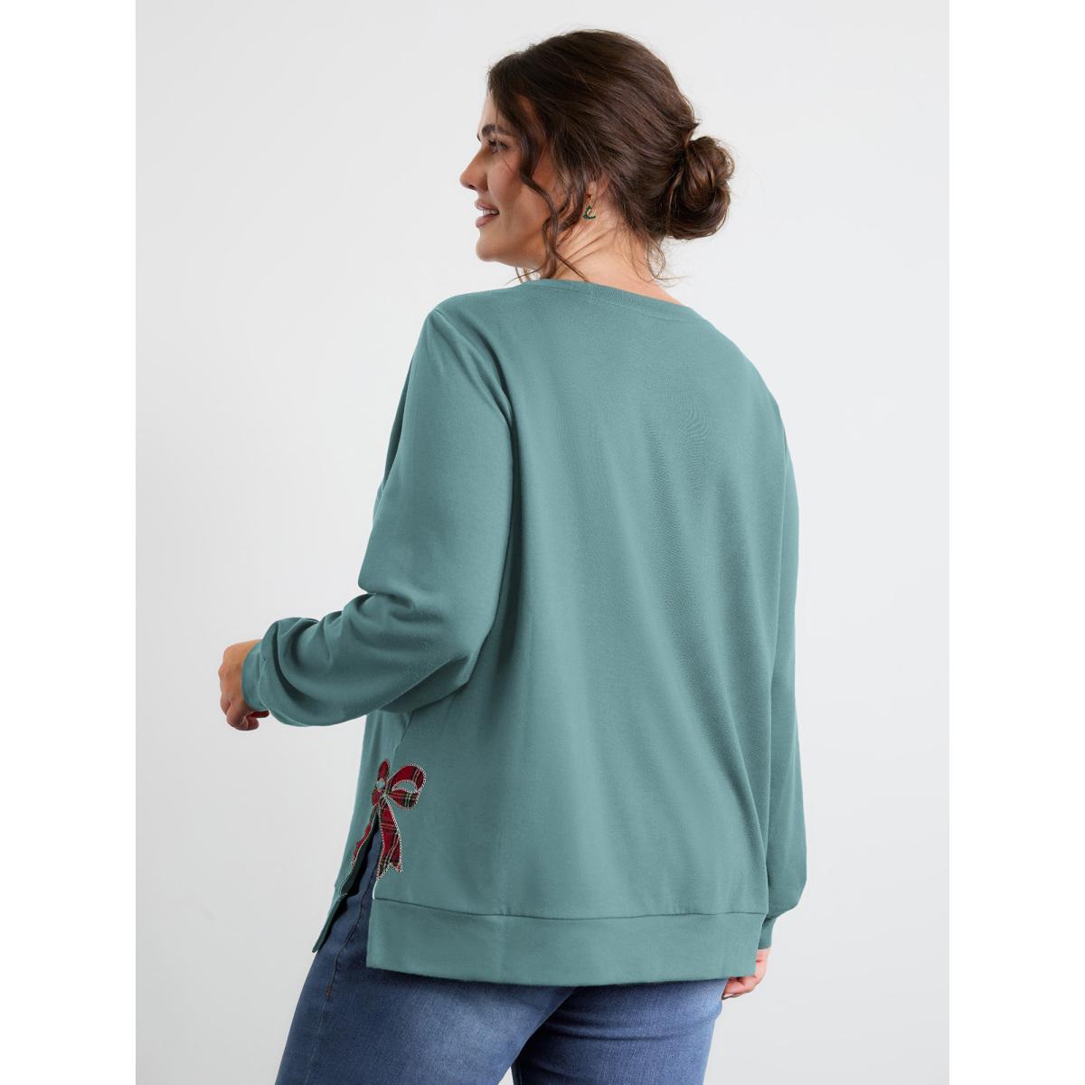 Plus Size Merry Applique Embroidery Sweatshirt Women Cerulean Playful Contrast Round Neck Casual Sweatshirts BloomChic 30/6X Product Image