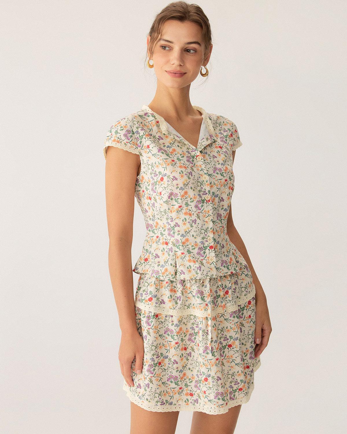 Floral Elastic Waist Ruched Mini Skirt Product Image