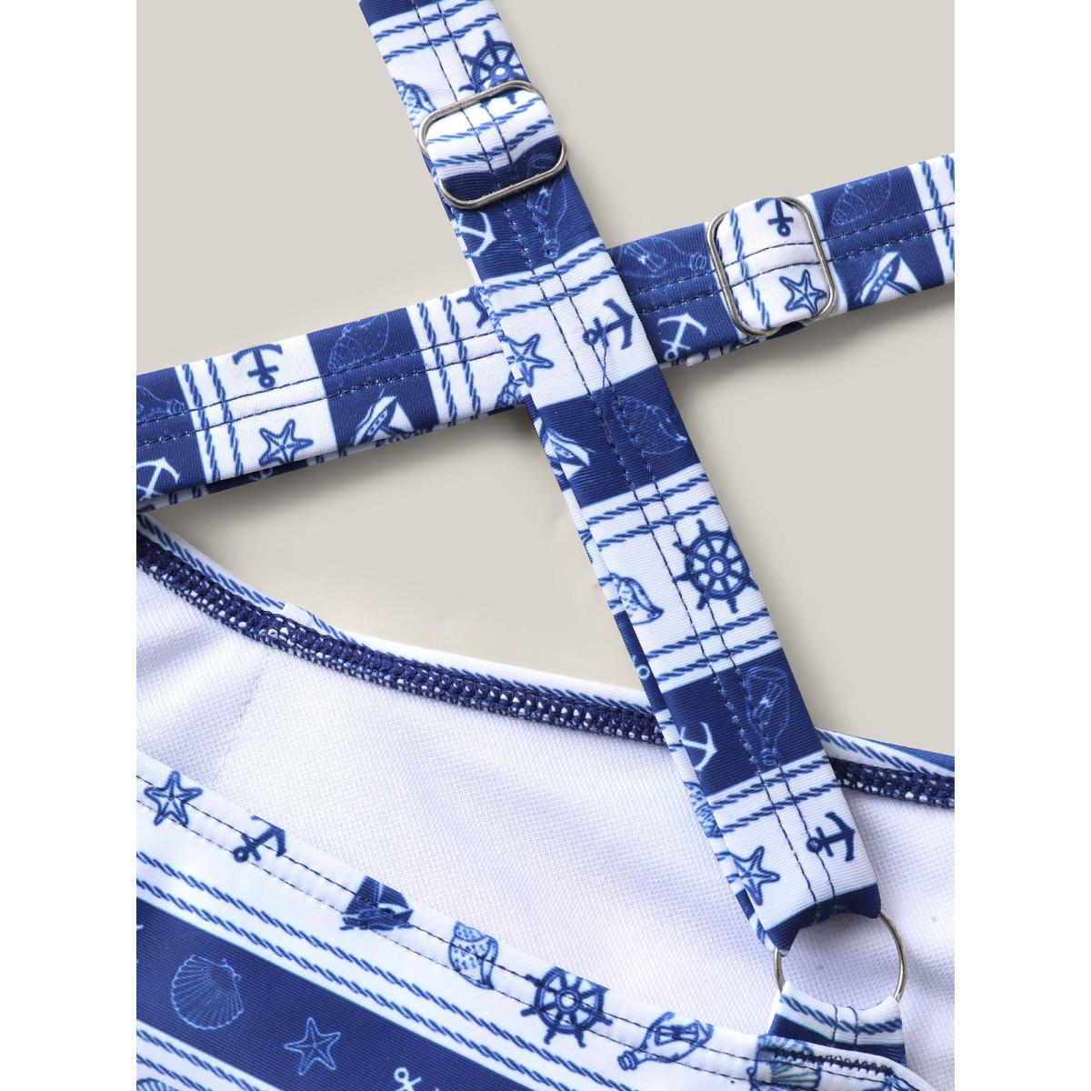 Plus Size Nautical Striped Twist Front One-Piece Swimsuit Women's Swimwear Indigo Beach Twist Curve Bathing Suits High stretch One Pieces BloomChic 30/6X Product Image