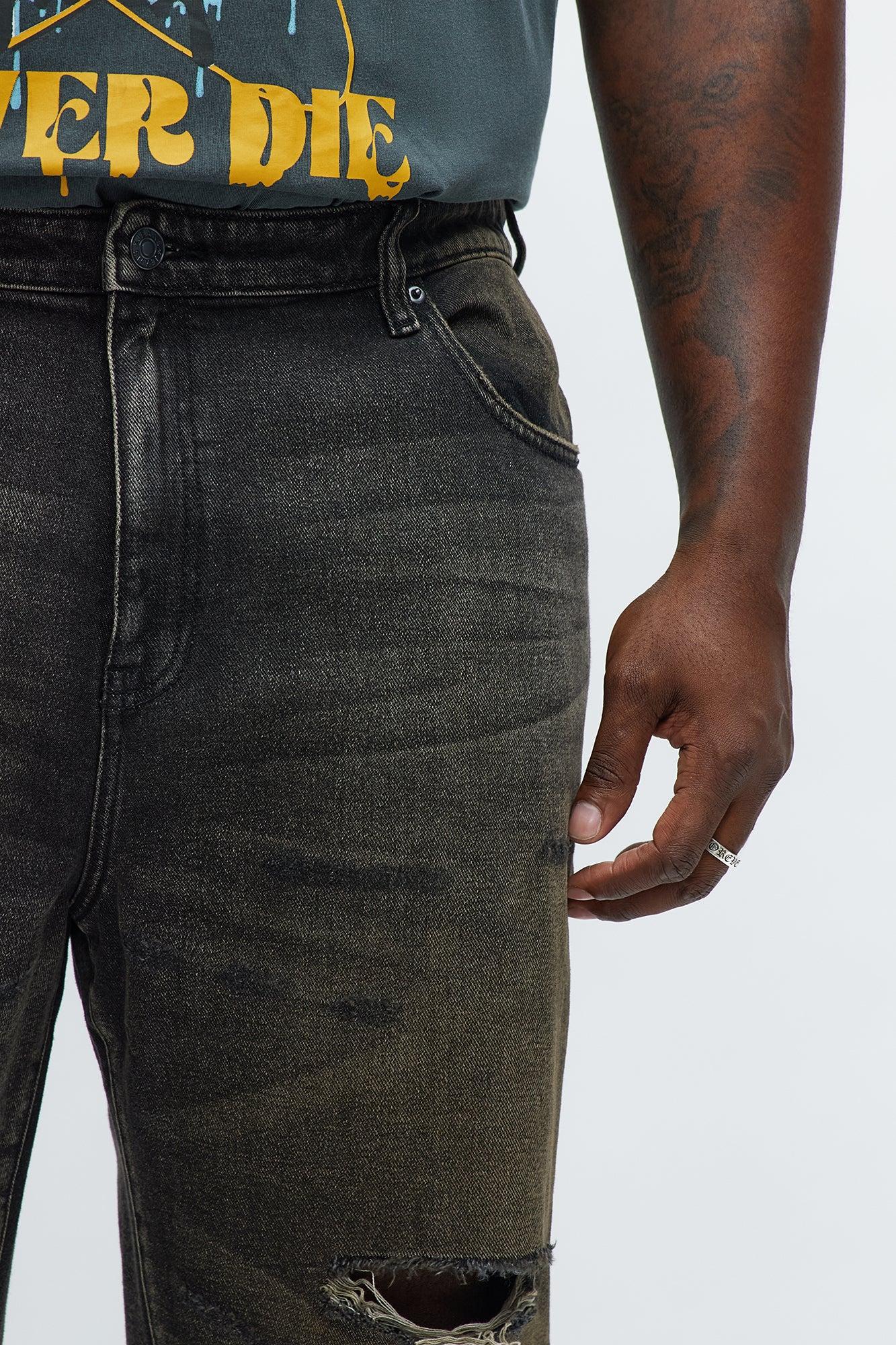 Stacked Slim Flare All Alone Distressed Jeans - Black Wash Male Product Image