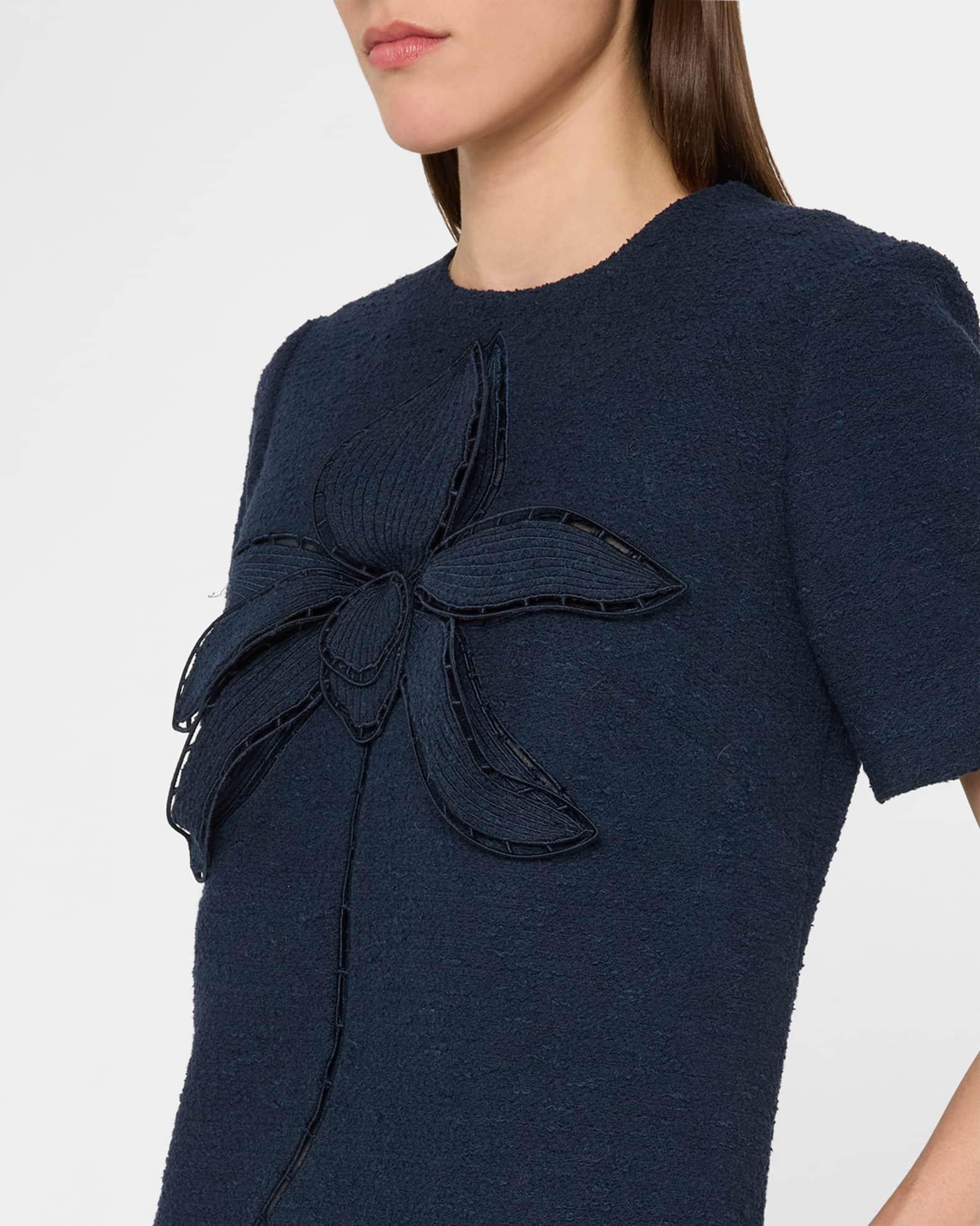 Floral Embroidered Short Cotton Tweed Shift Dress Product Image