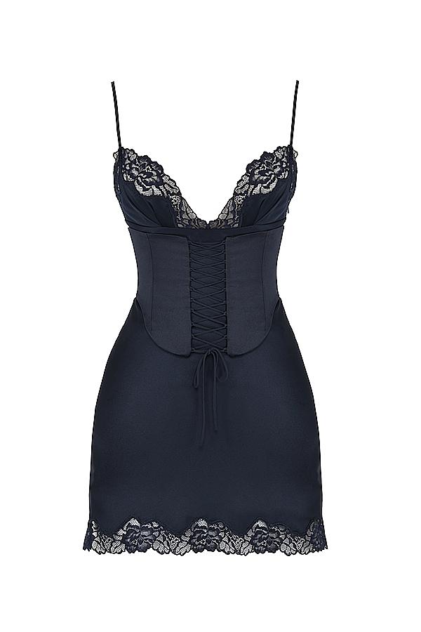 Soraya  navy satin slip dress Product Image
