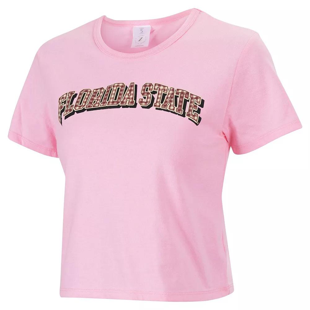 Women's ZooZatz Pink Florida State Seminoles Gingham Logo Cropped T-Shirt,  Product Image