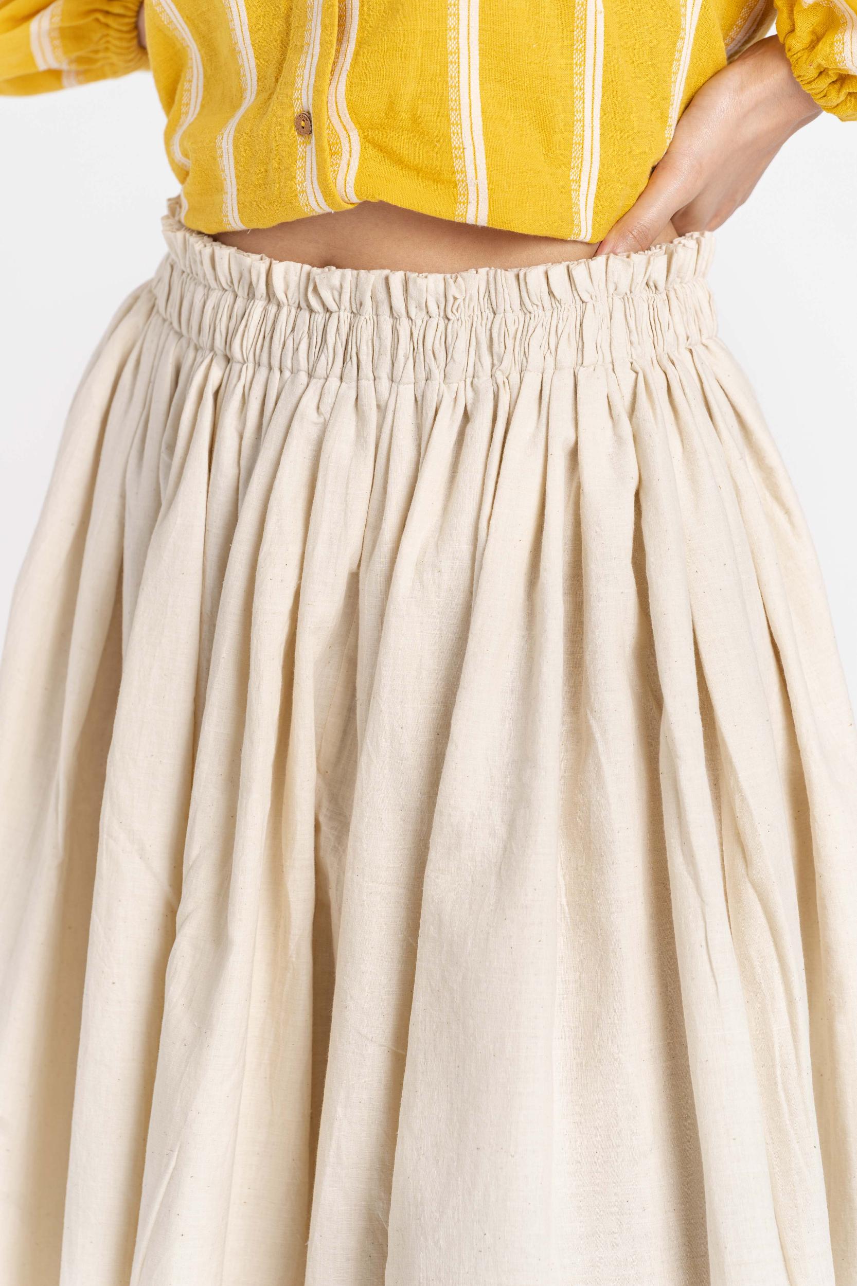 Off White Cotton Pleated Skirt Product Image