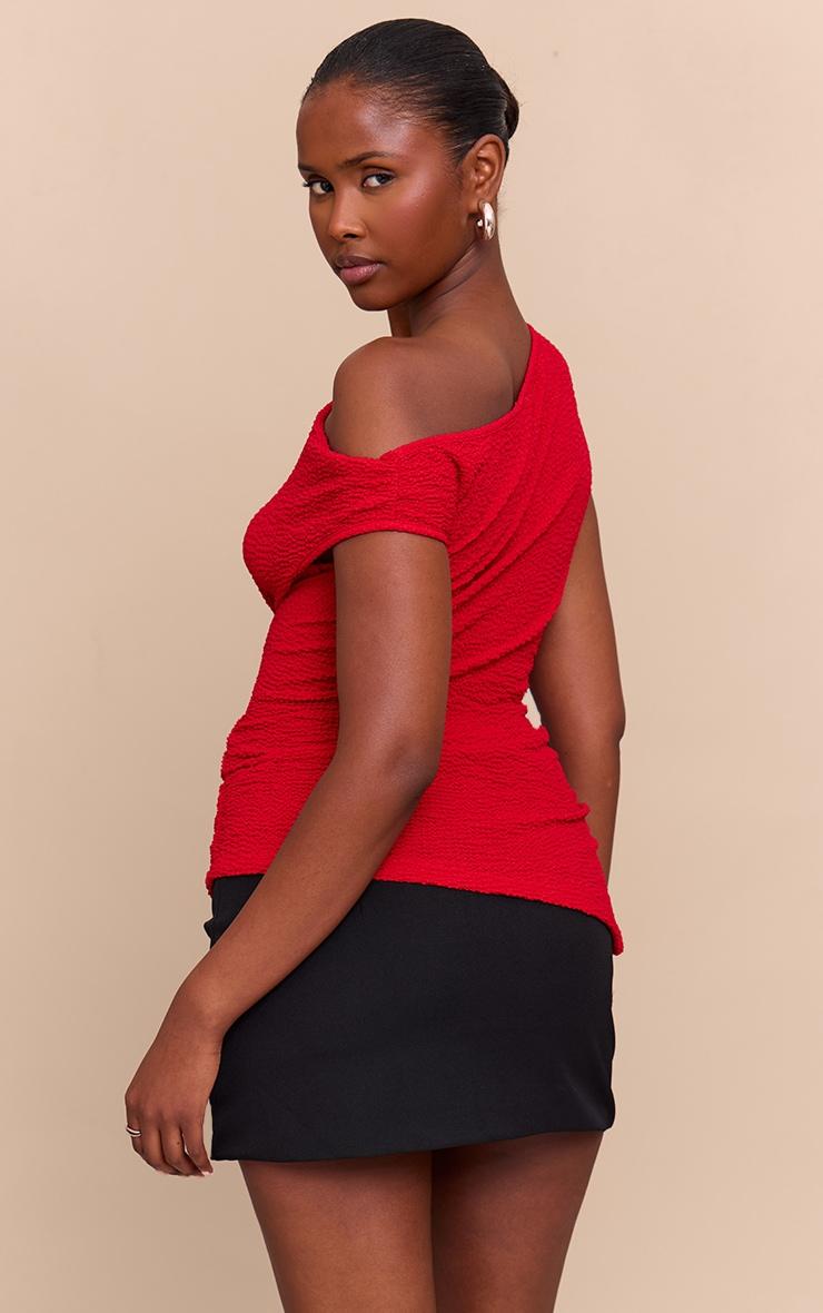Red Textured Asymmetric Slouched Detail Long Top Product Image