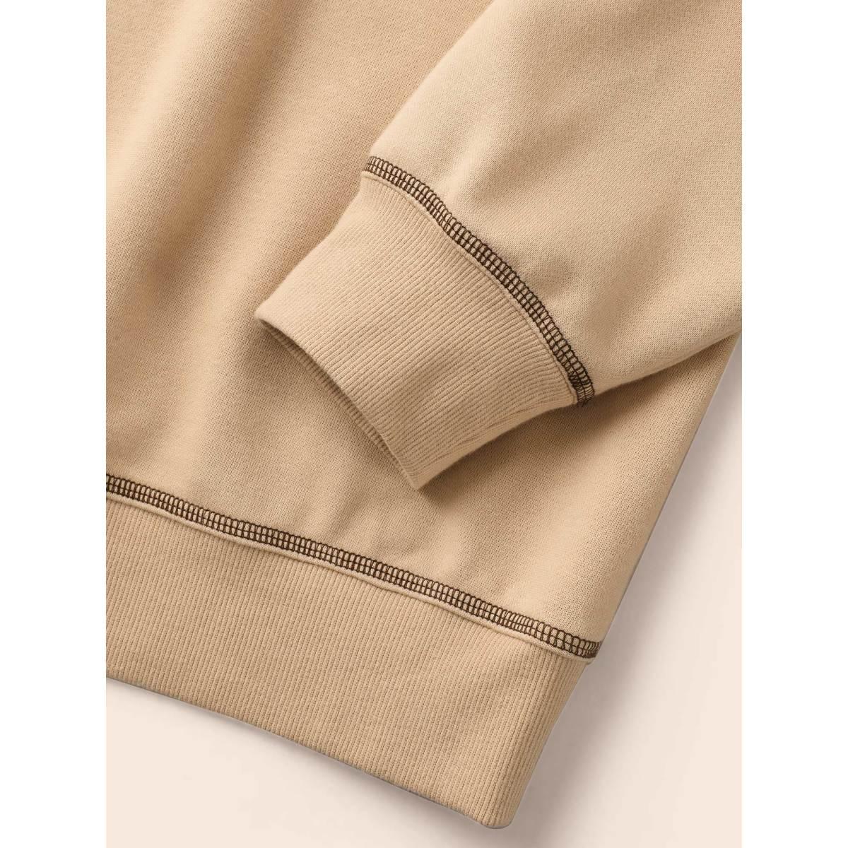 Plus Size Round Neck Topstitching Patchwork Sweatshirt Women Champagne Casual Topstitching Round Neck Everyday Sweatshirts BloomChic 26/4X Product Image