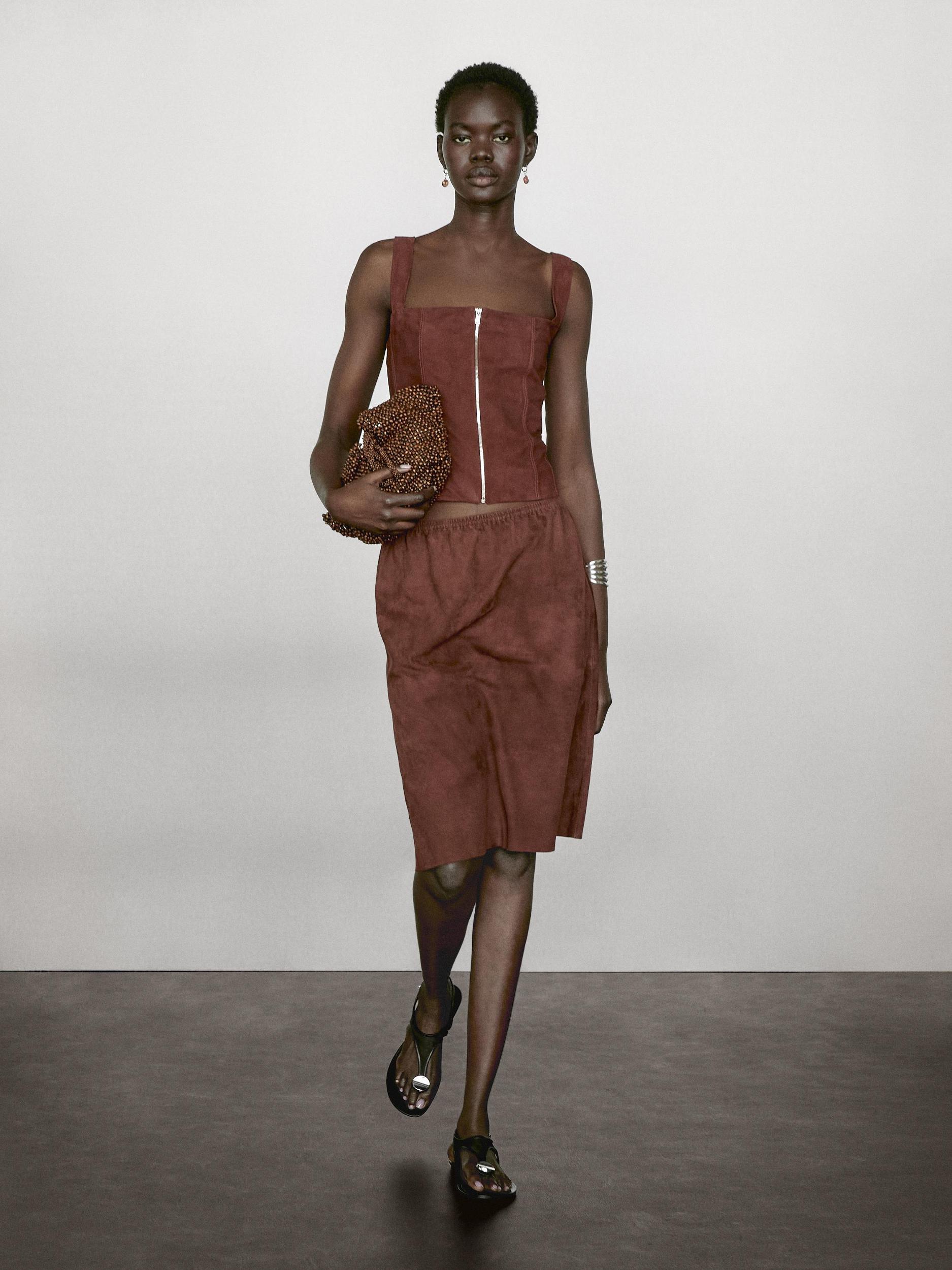 Suede leather top with zip Product Image