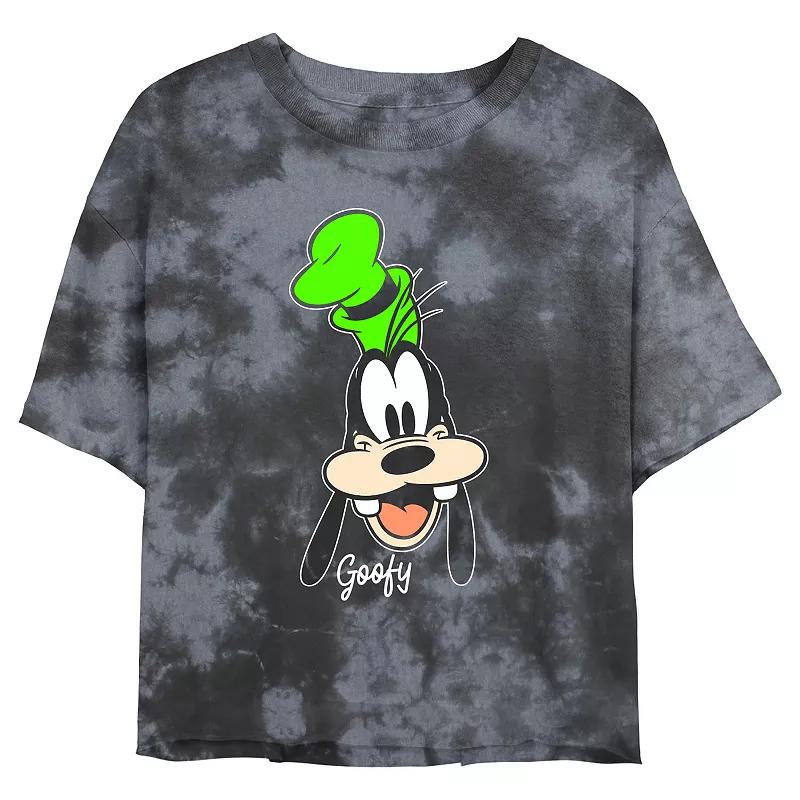 Juniors' Disney Goofy Smiling Face Portrait Wash Crop Tee, Girl's, Size: Large, Black Grey Product Image