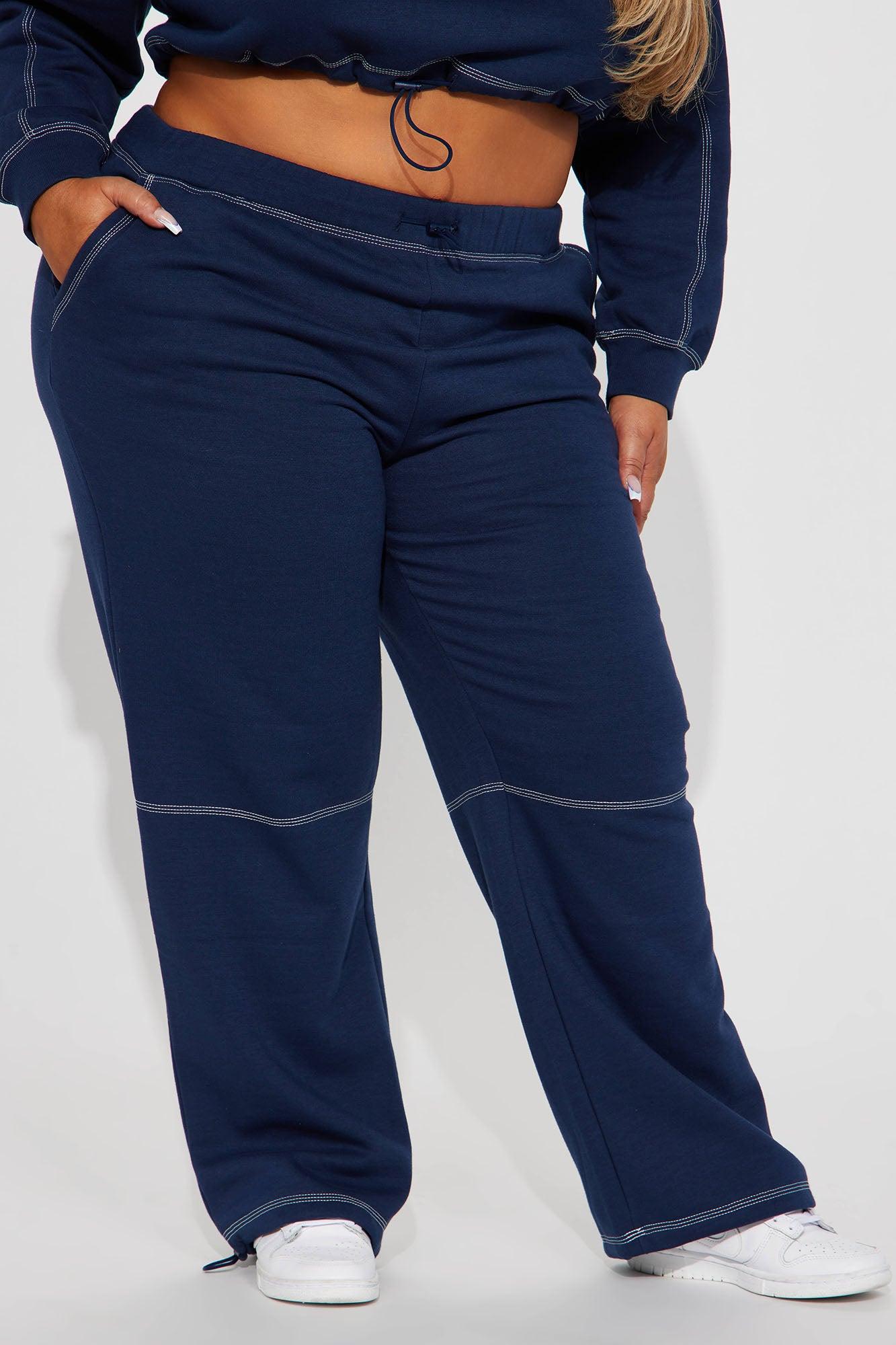 Aria Contrast Stitch Fleece Lounge Jogger - Navy Product Image