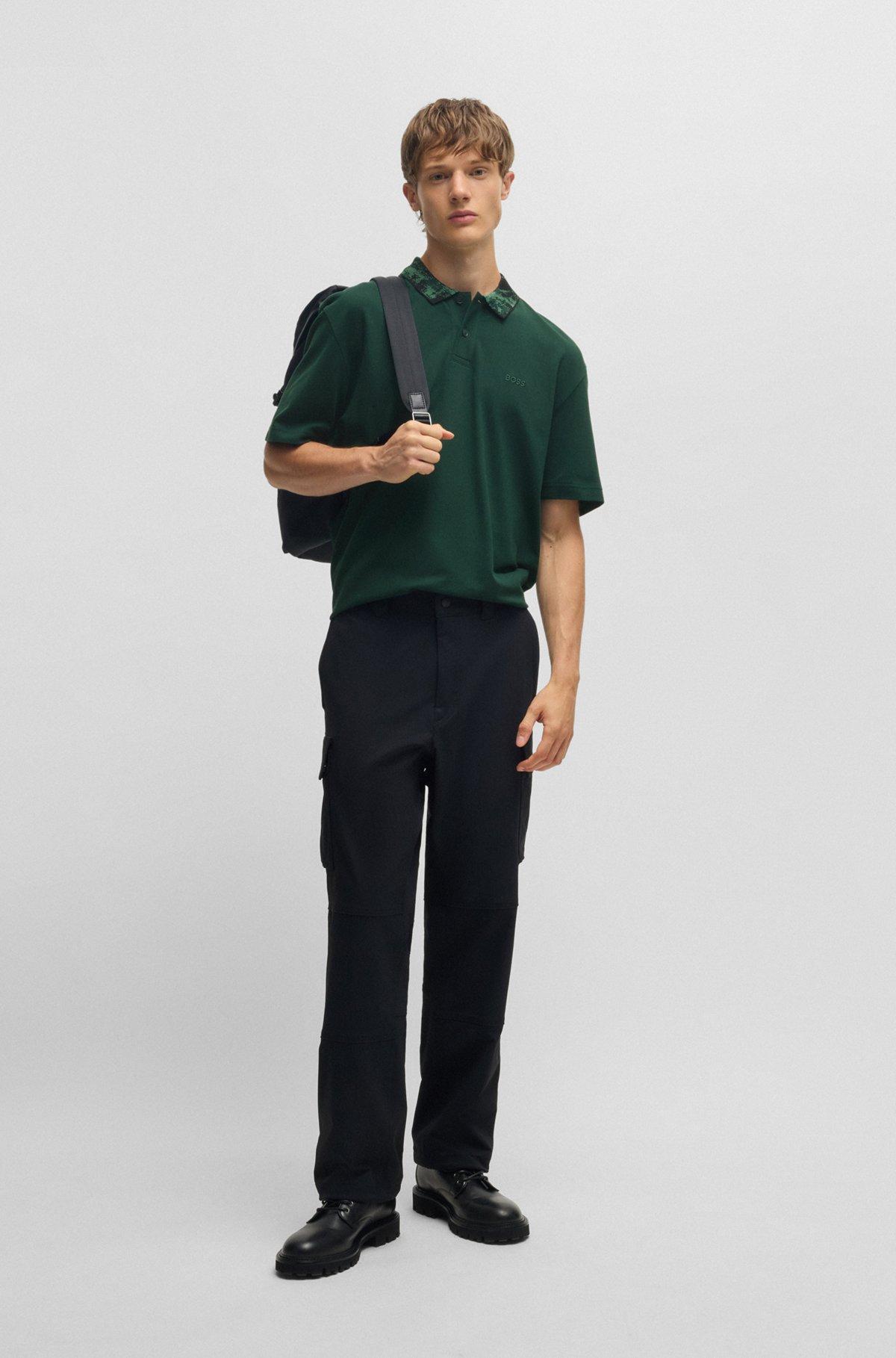 Cotton-piqué polo shirt with jungle-artwork collar Product Image