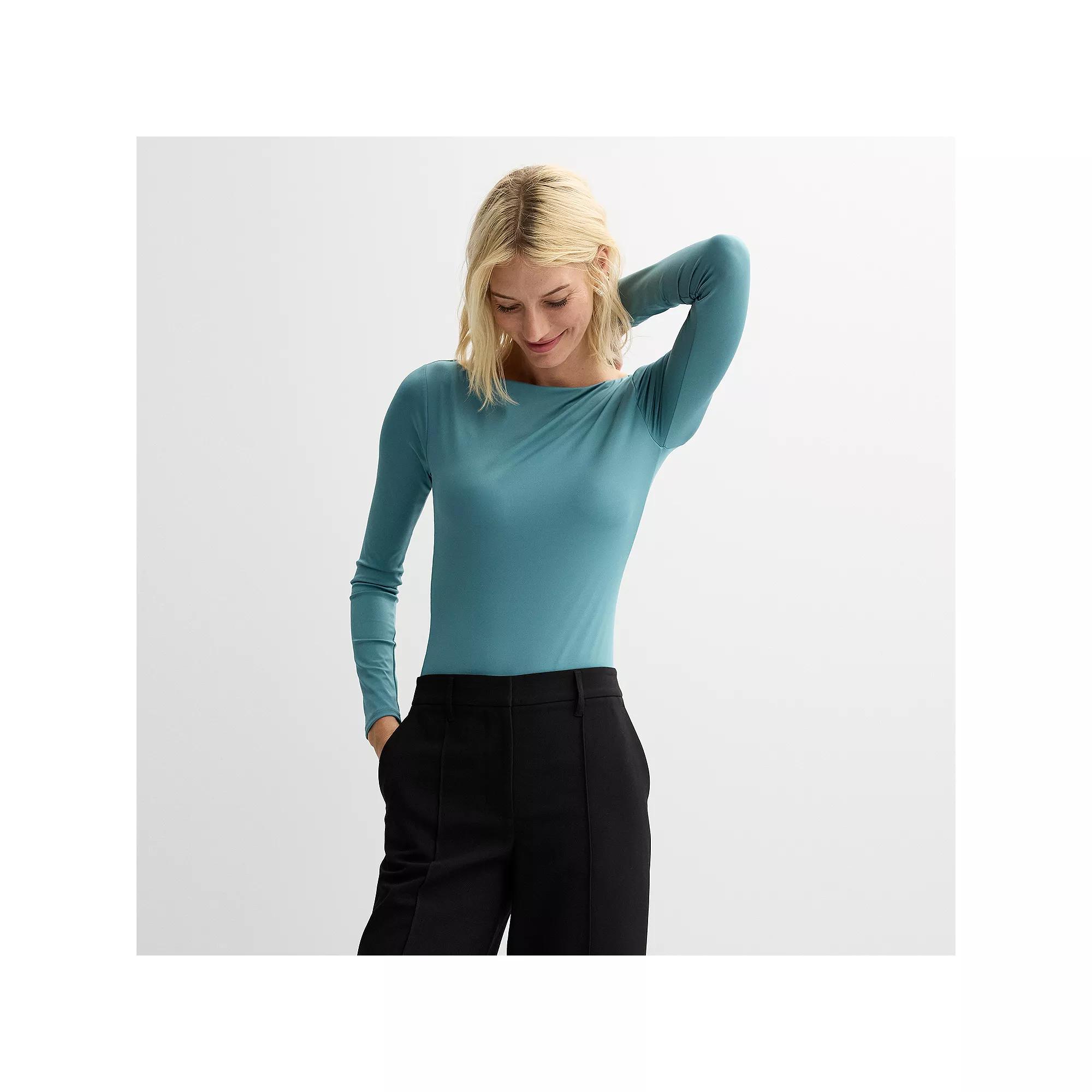 Women's Nine West Sculpt Long Sleeve Boat Neck Bodysuit, Size: XXL, Camden Green Product Image