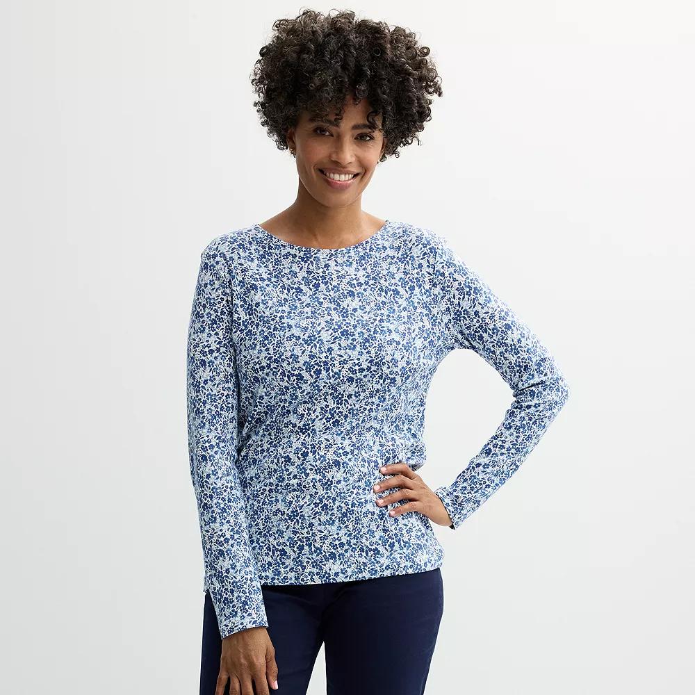 Women's Croft & Barrow® Essential Long-Sleeve Crewneck Tee, Size: XS, Blue Ditsy Floral Product Image