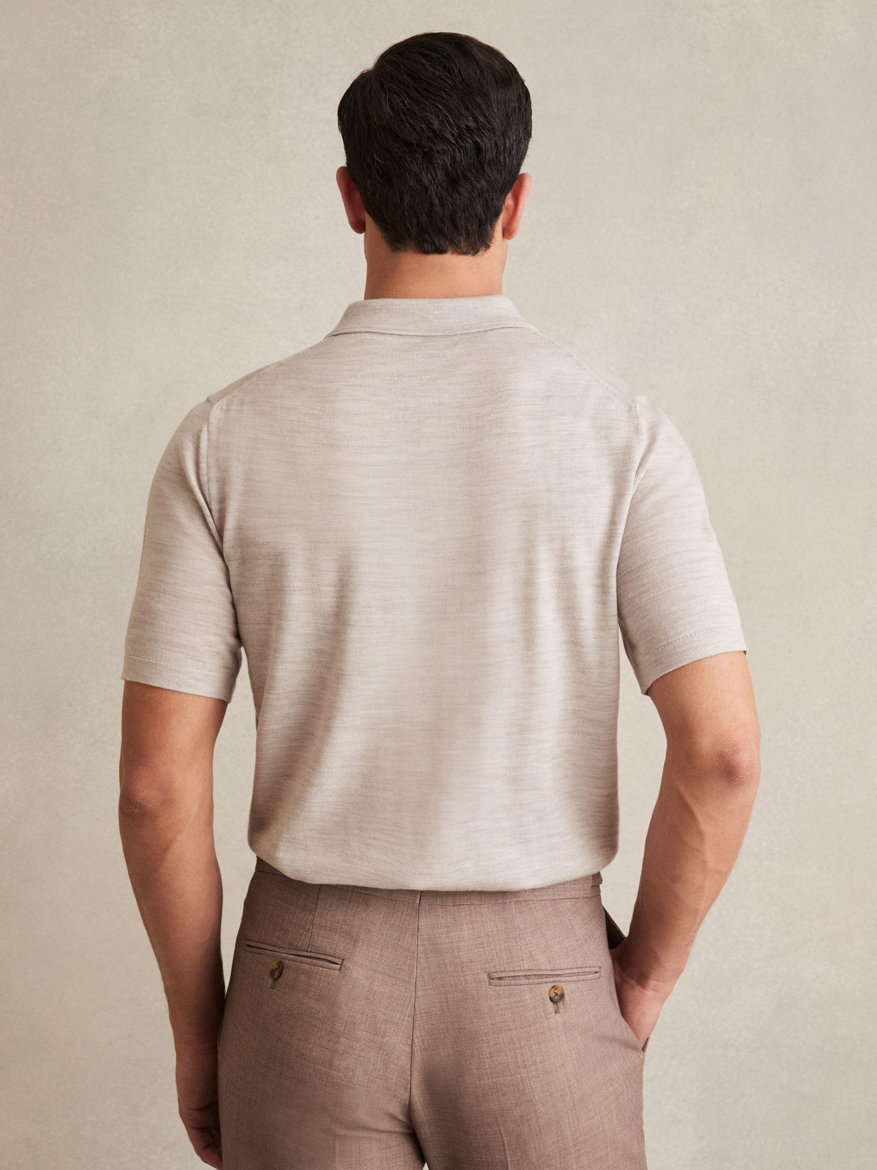 Merino Wool Short-Sleeve Polo Shirt in Wicker Brown Melange Product Image