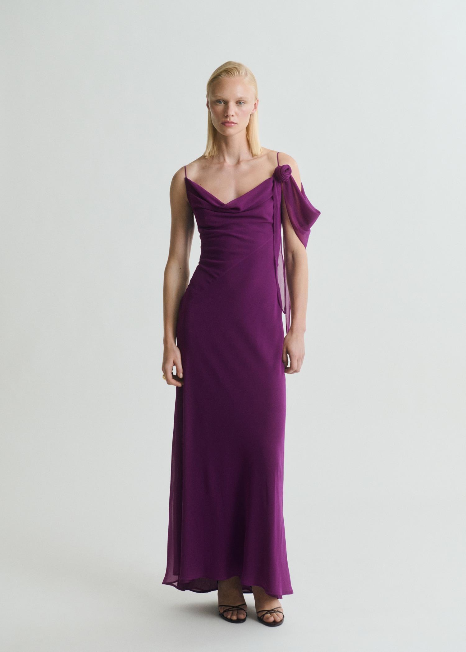Draped dress with flower detail - Women | MANGO USA Product Image