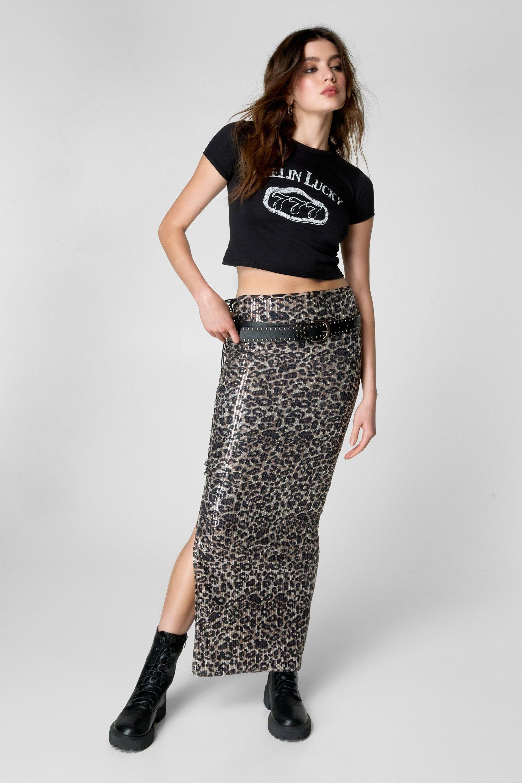 Leopard Sequin Lace Cut Out Maxi Skirt Product Image