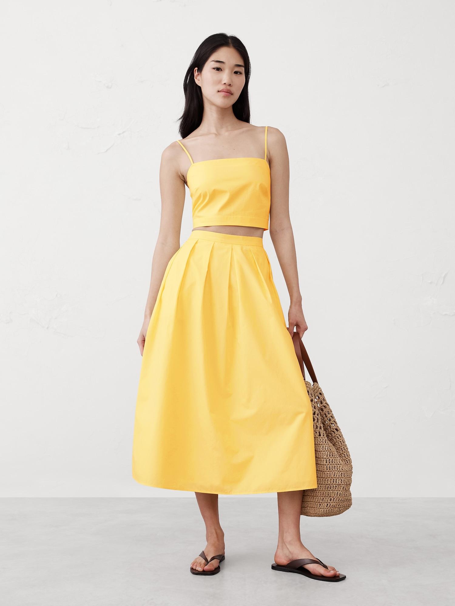 Poplin Pleated Midi Skirt Product Image