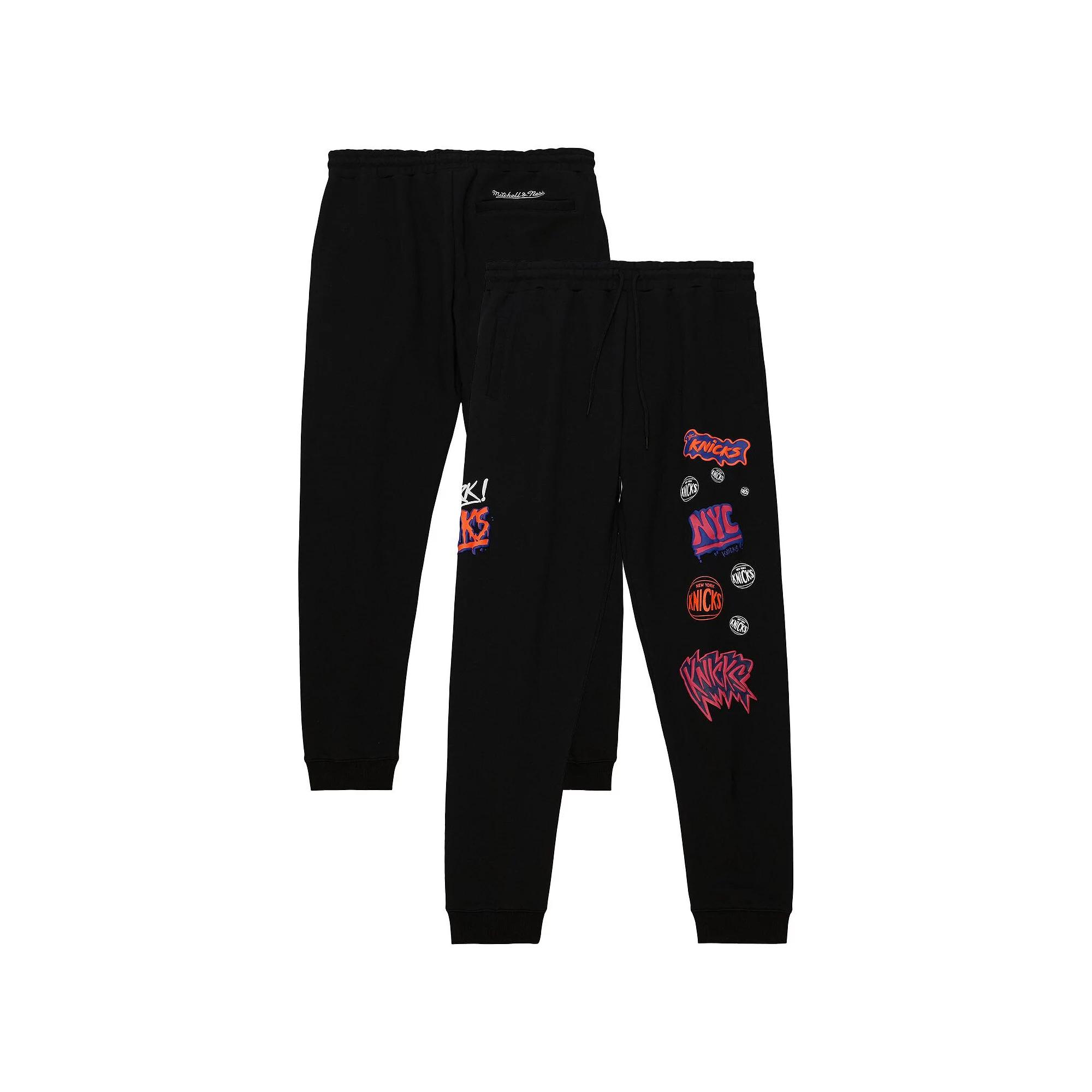 Men's Mitchell & Ness Black New York Knicks Slap Sticker Sweatpants, Size: Large Product Image