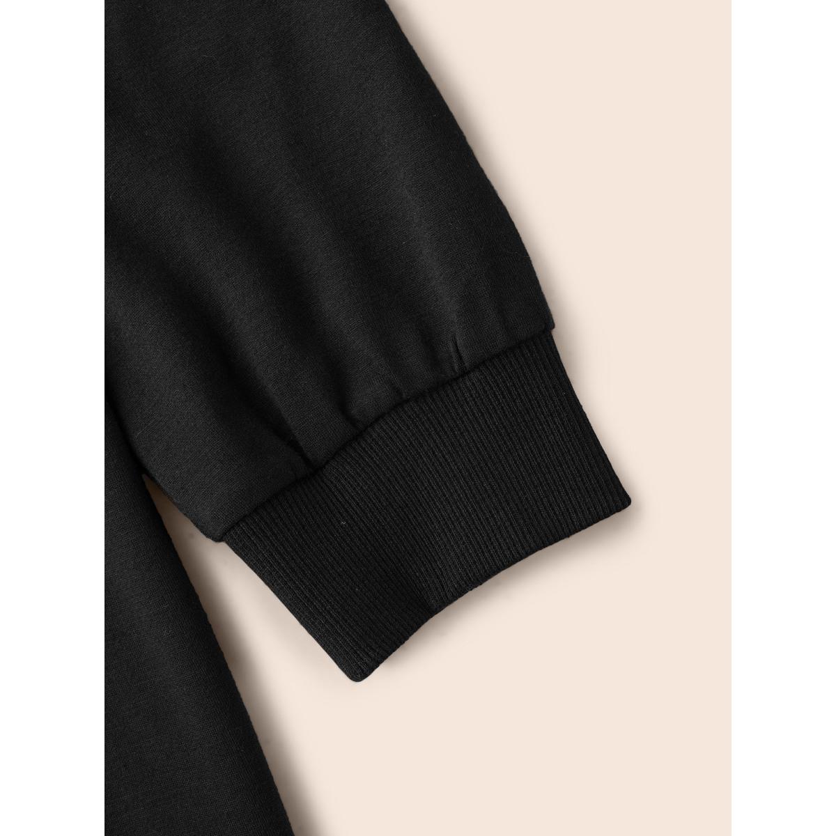 Plus Size Star Rhinestone Slightly Stretchy Sweatshirt Women Black Casual Rhinestone detailing Round Neck Everyday Sweatshirts BloomChic 12/L Product Image