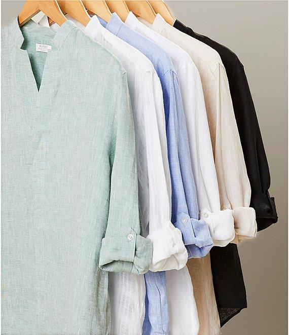 Murano Baird McNutt Linen Classic Fit Mandarin Collar Long Sleeve Woven Shirt Product Image