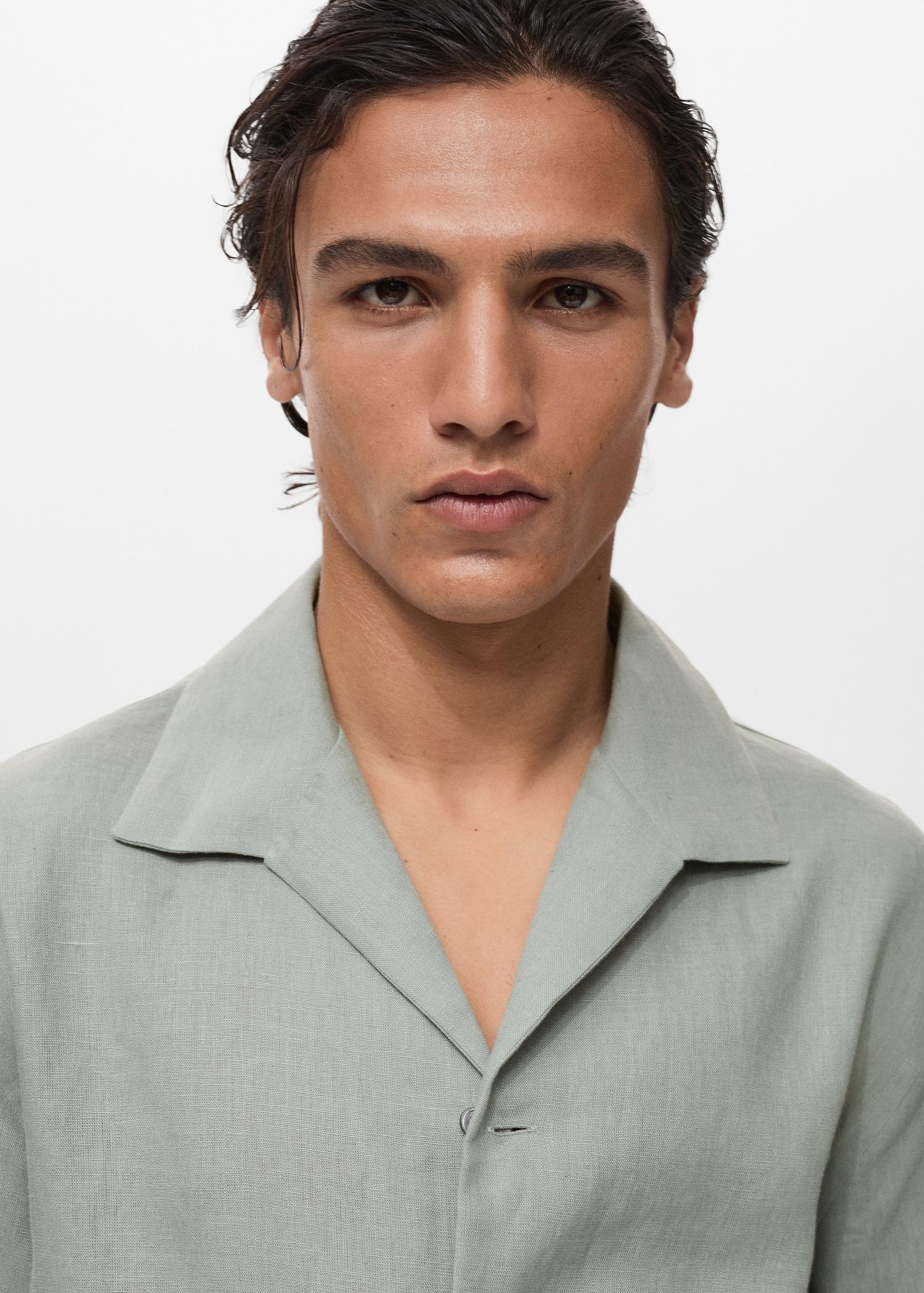 100% linen short sleeve shirt - Men | MANGO USA Product Image