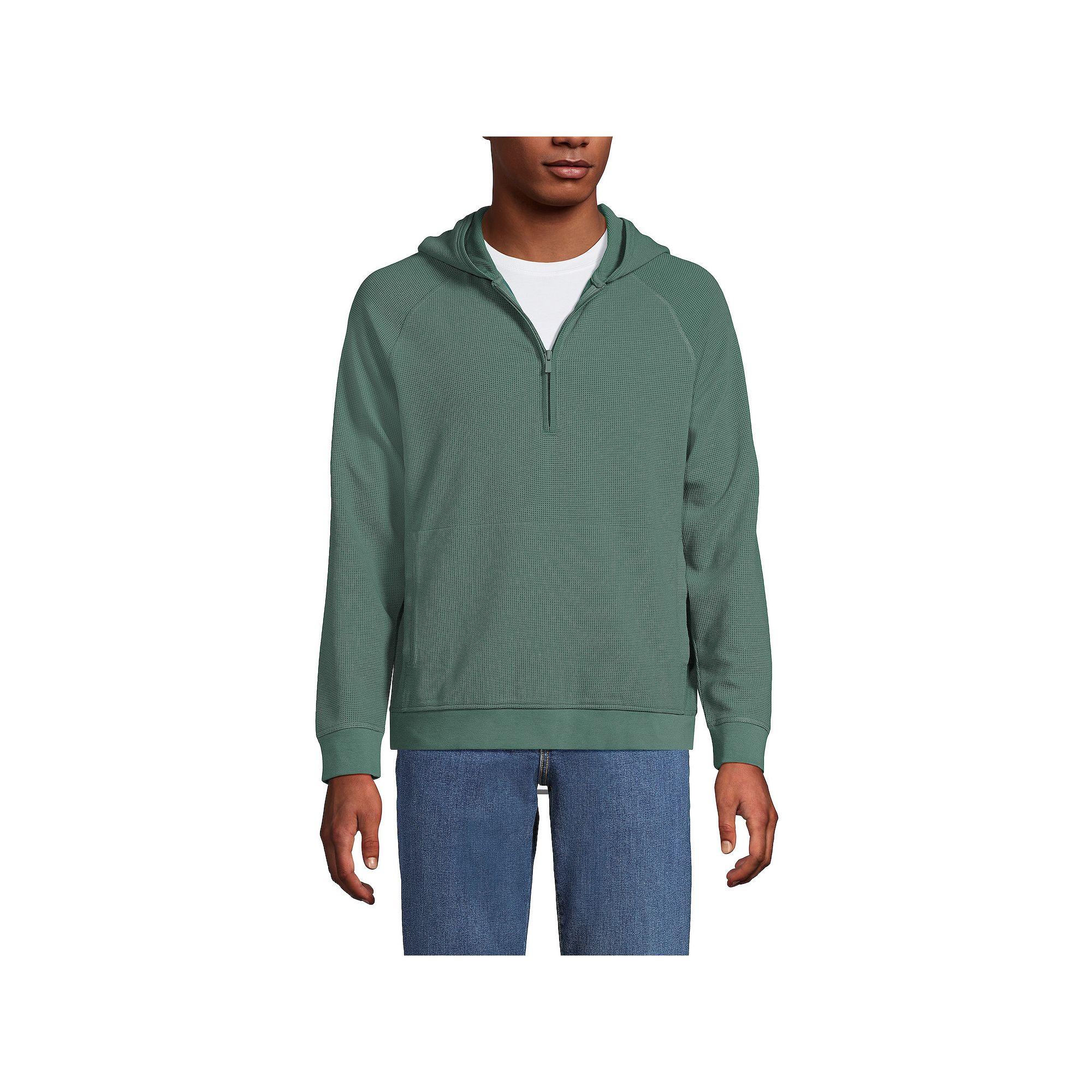 Men's Lands' End Long Sleeve Waffle Quarter Zip Hoodie,  Product Image
