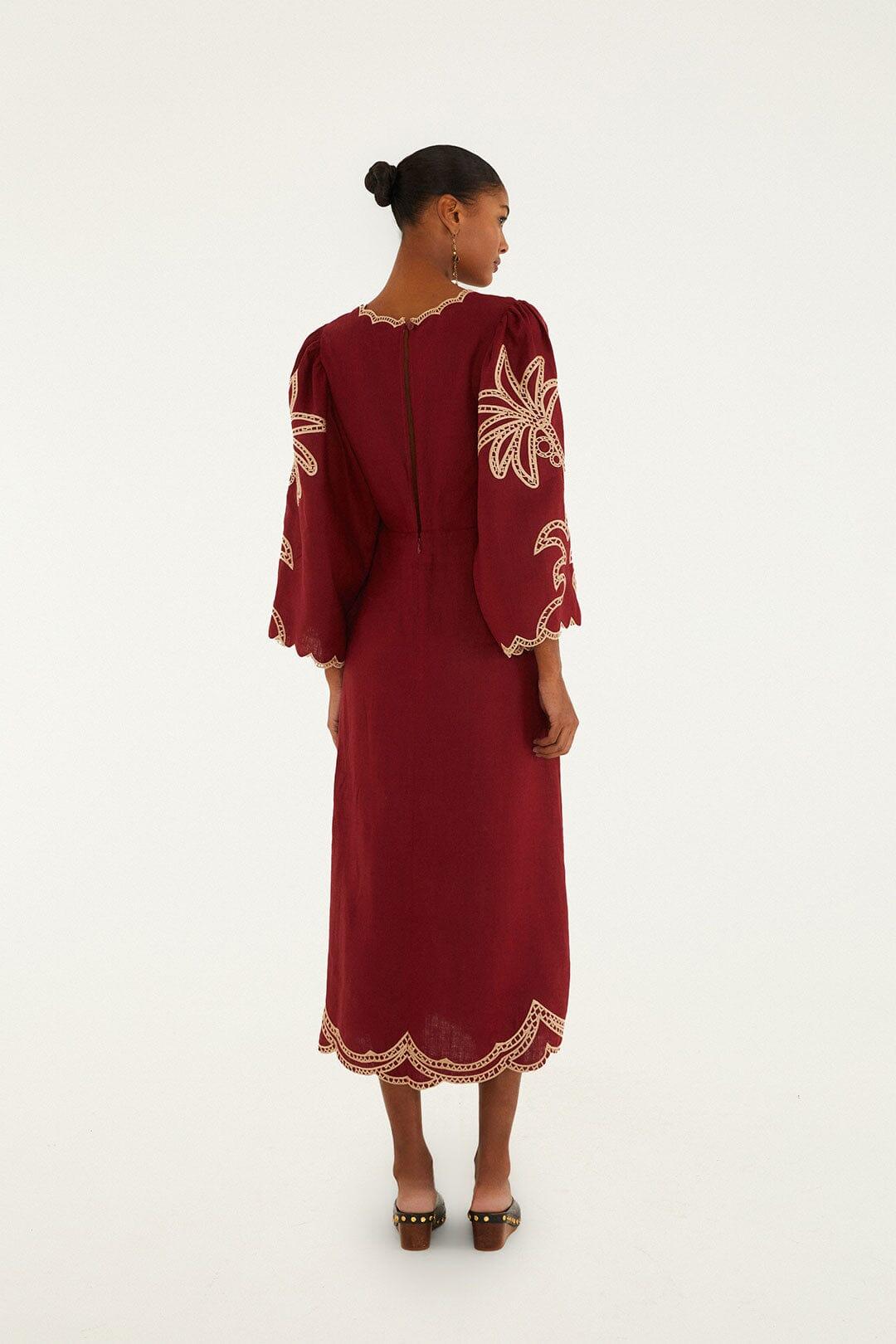 Red Artisanal Cut-Out Embroidered Euroflax™ Premium Linen Maxi Dress Product Image