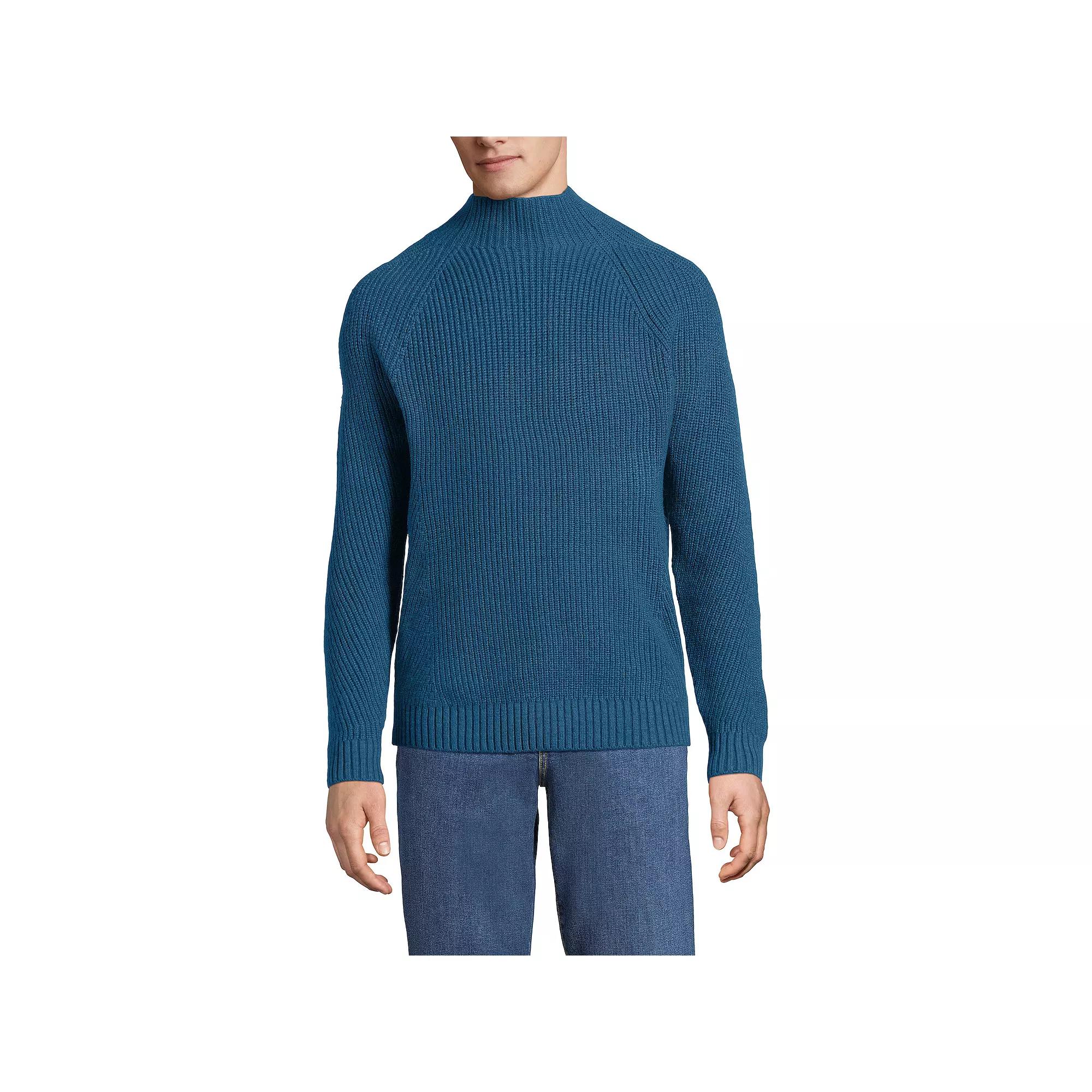 Men's Lands' End Long Sleeve Shaker Mock Neck Sweater, Size: XL, Evening Blue Product Image