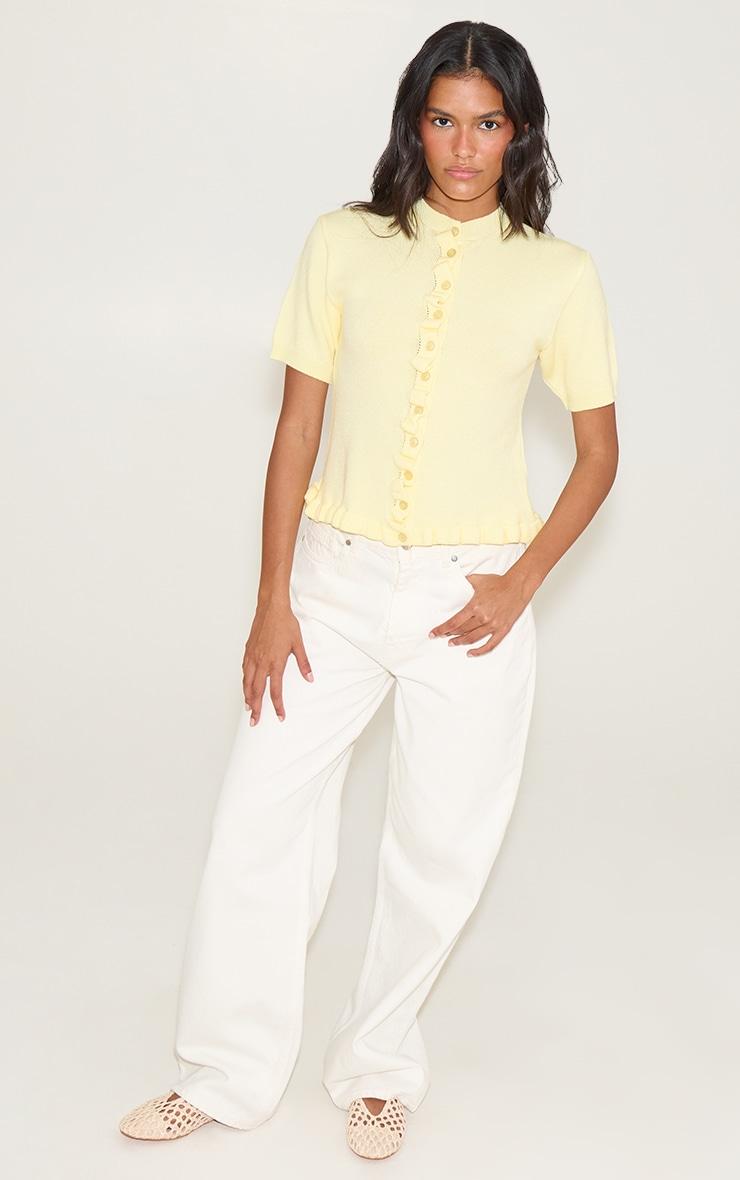 Yellow Knit Ruffle Detail Short Sleeve Cardigan Product Image
