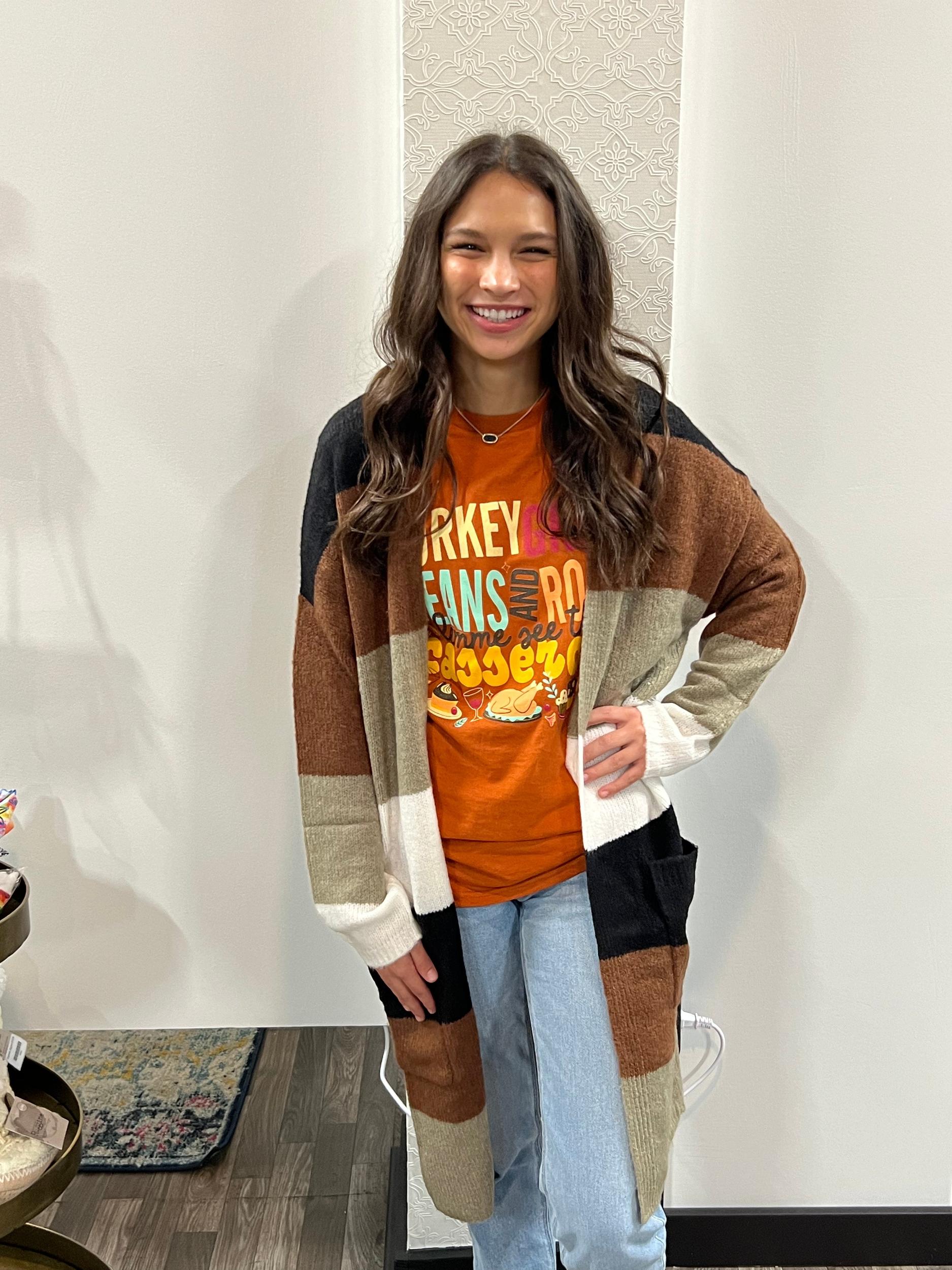 Women's Long Sleeve Open Front Color Block Cardigan Product Image