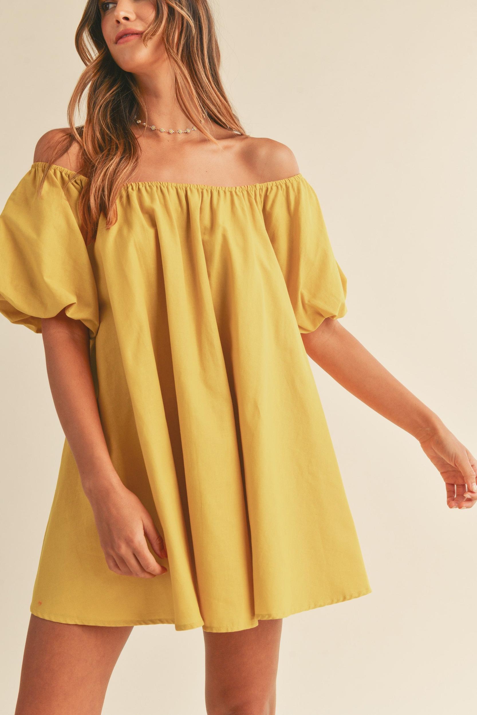 Off Shoulder Puff Sleeve Mini Dress Product Image